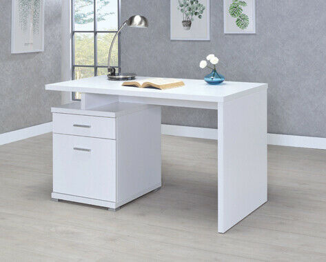 Modern Irving 2-Drawer Reversible Home Office Desk With Cabinet White