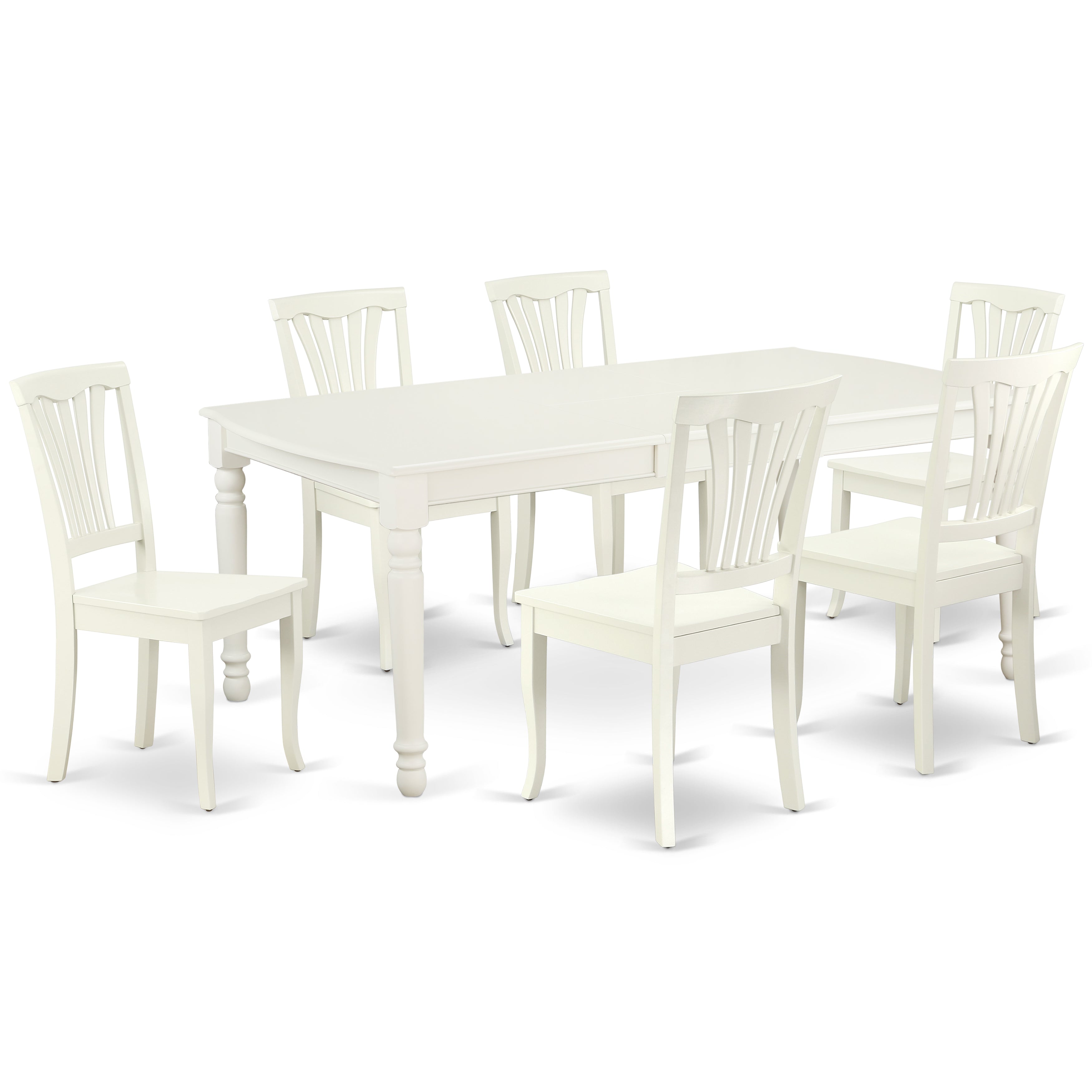 DOAV7-LWH-W 7PC Rectangular 60/78 inch Table with 18 In Leaf and 6 vertical slatted Chairs