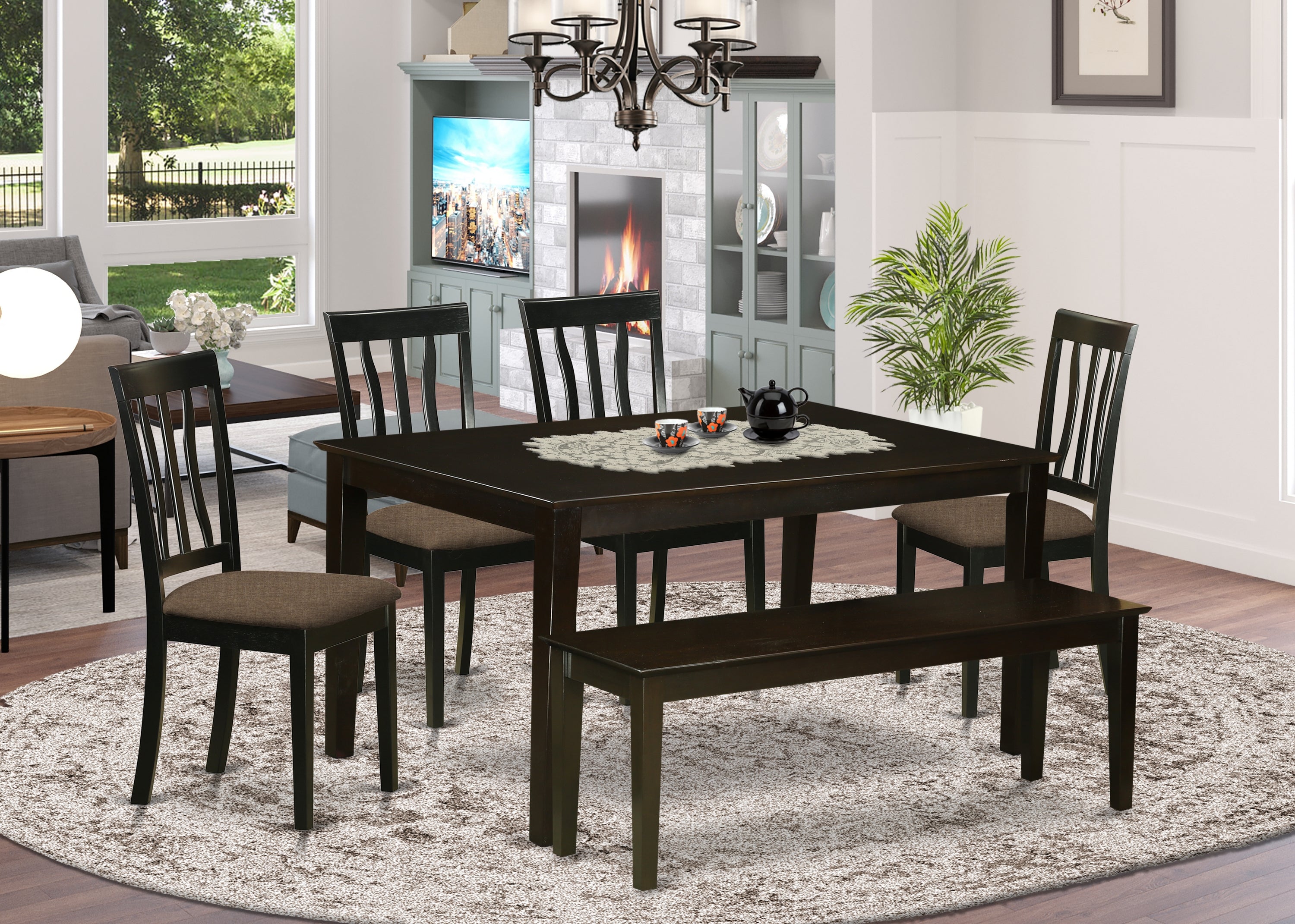 CAAN6-CAP-C 6 Pc Dining Table with bench set- Kitchen Table with 4 Chairs plus bench