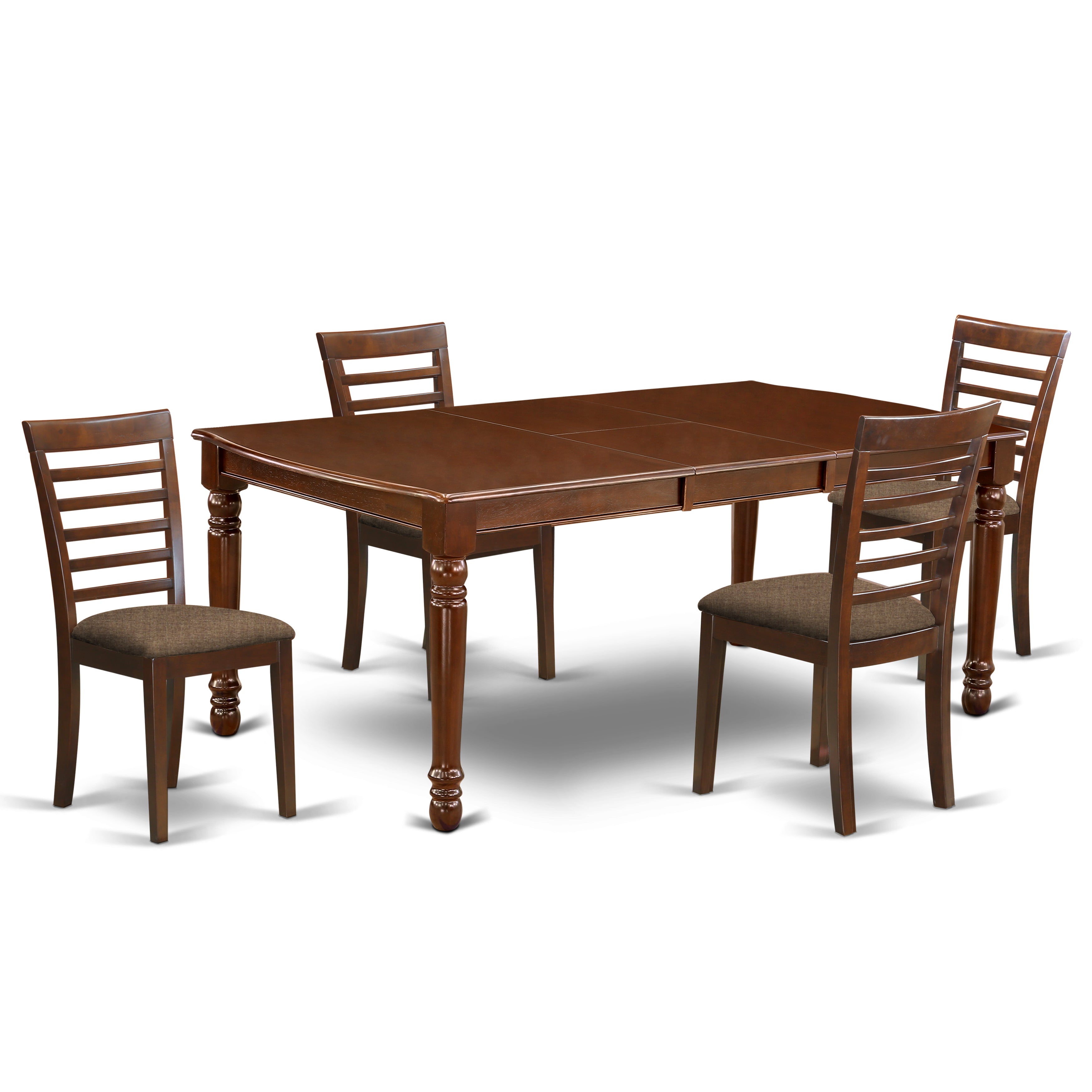 DOML5-MAH-C 5Pc Rectangle 60/78 Inch Family Table With 18 In Butterfly Leaf And 4 Microfiber Upholstery Seat Chairs