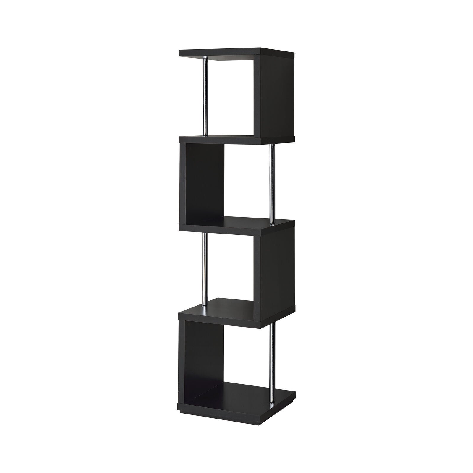 Geometric 4- Shelf Asymmetrical Bookcase Black And Chrome