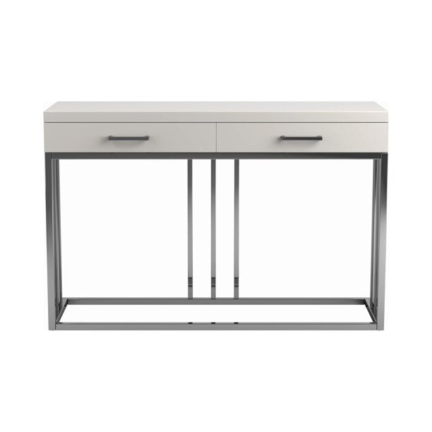 Coaster 2-Drawer Rectangular Sofa Table Glossy White And Chrome