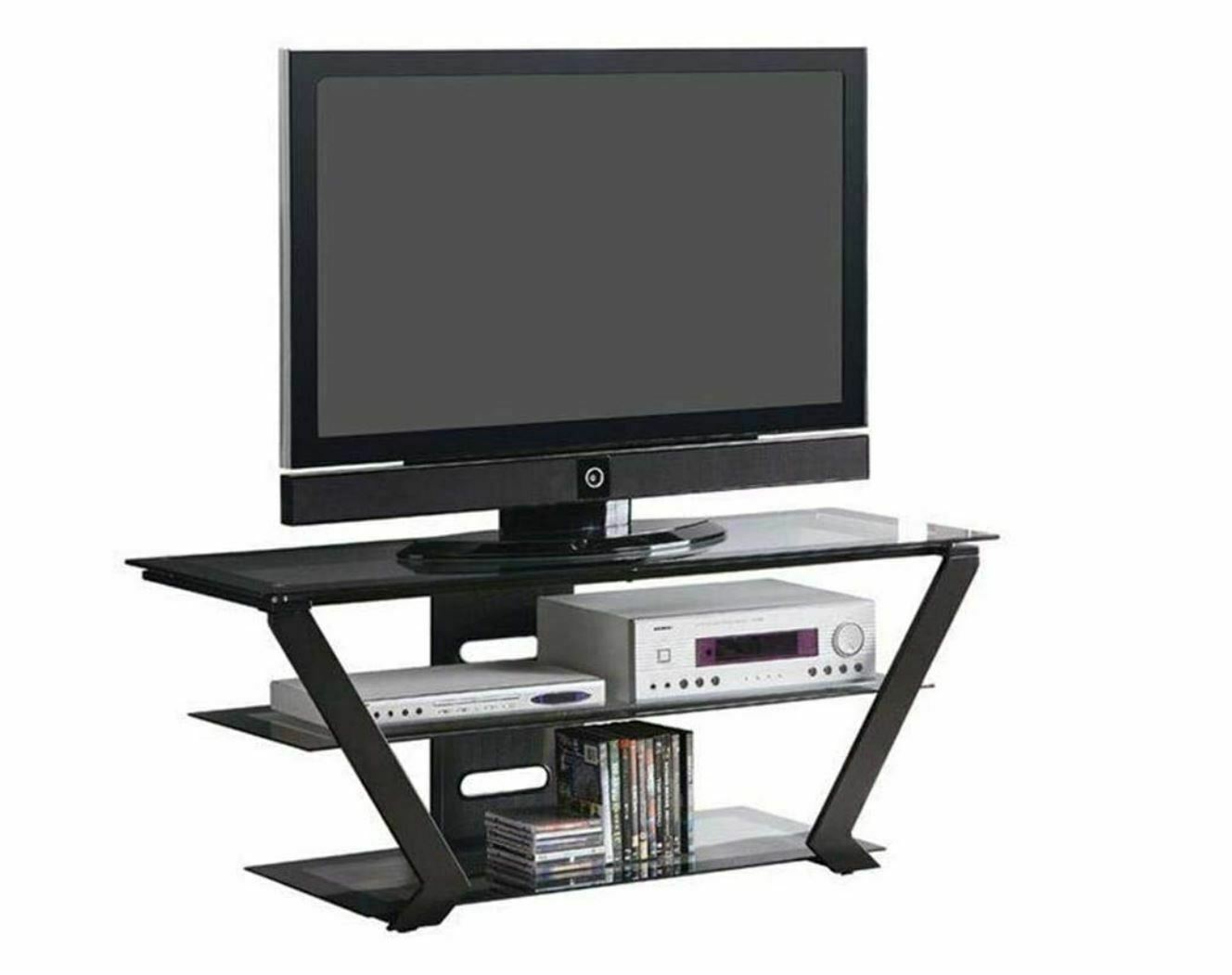 2-Tier 55" TV Metal Media Console Black With Shelf