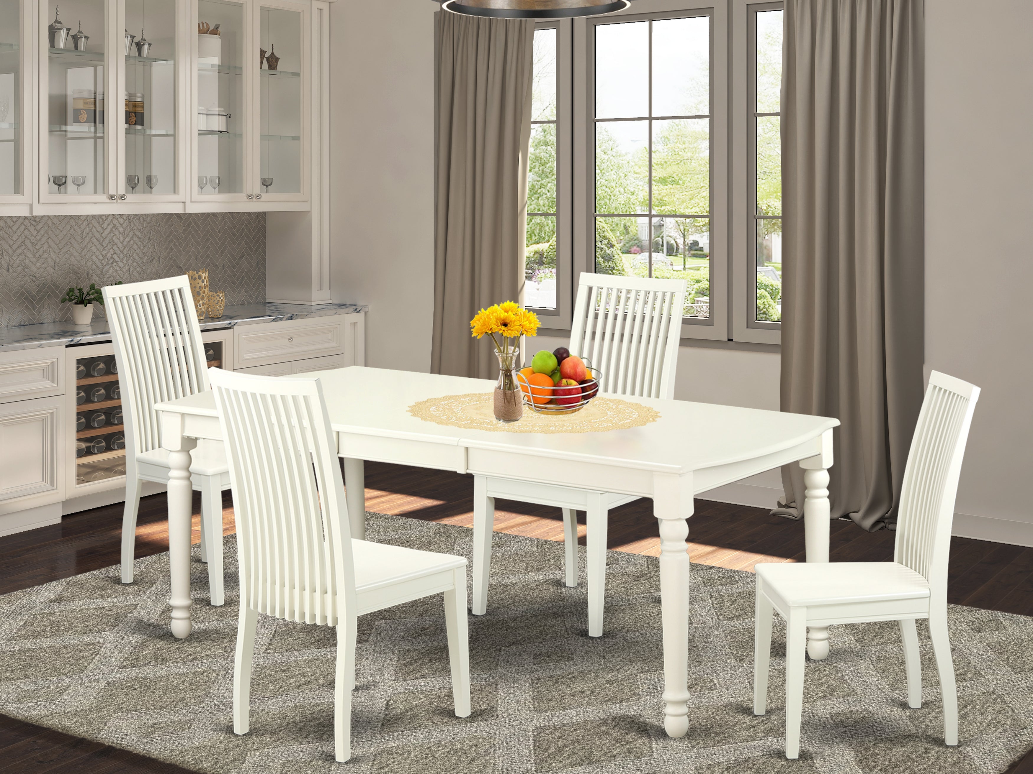 DOIP5-LWH-W 5 PC kitchen tables and chair set with one Dover dining table and 4 kitchen chairs in a Linen White Finish