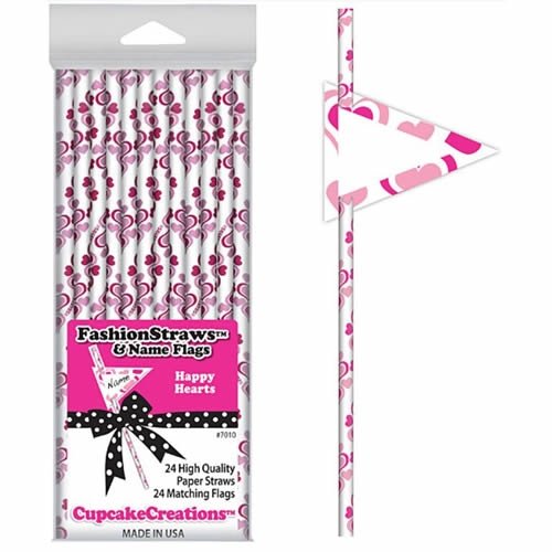 Cupcake Creations Happy hearts Paper Straws With Name Flags - 24 count