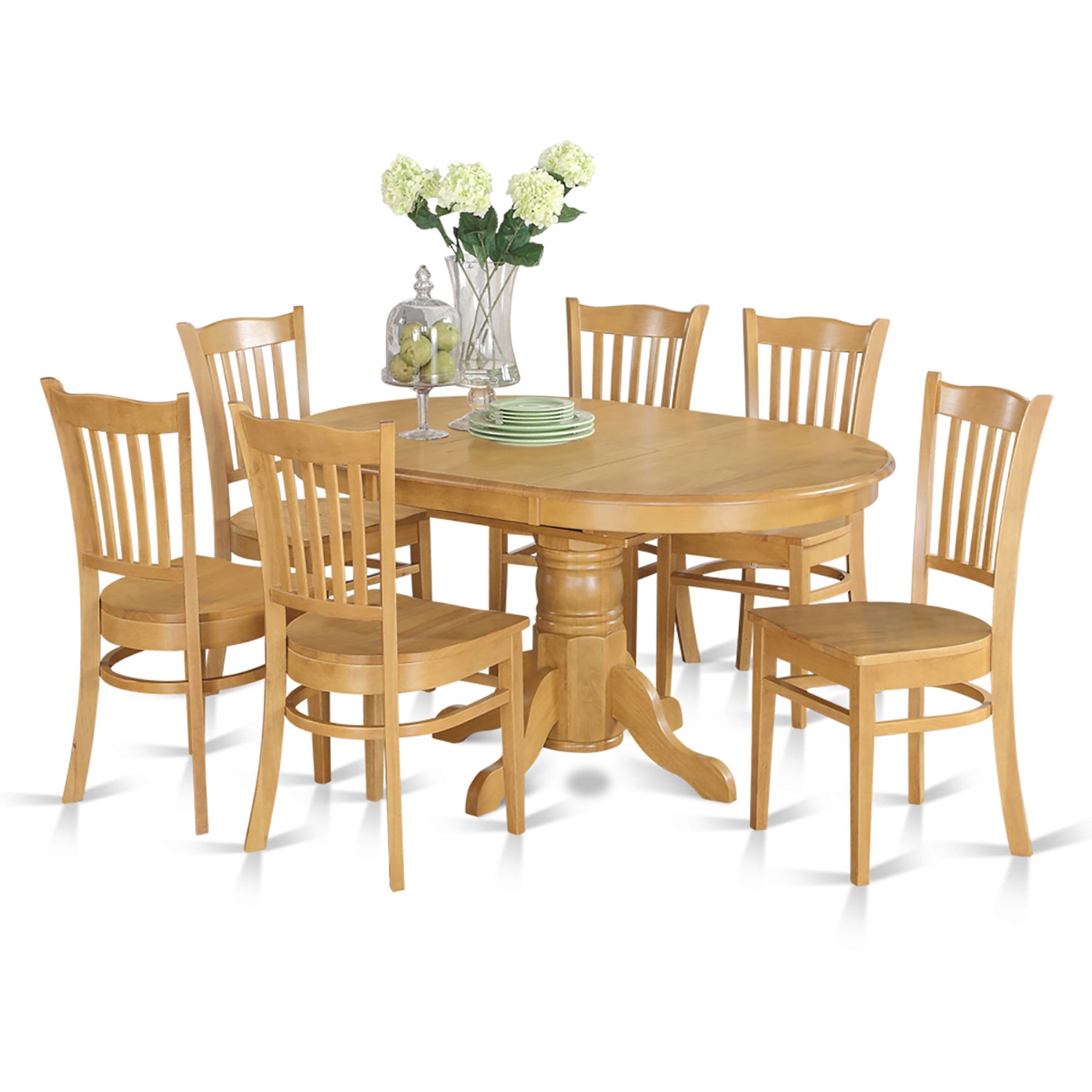 AVGR7-OAK-W 7 Pc formal Dining room set- Oval dinette Table with Leaf and 6 Dining Chairs.