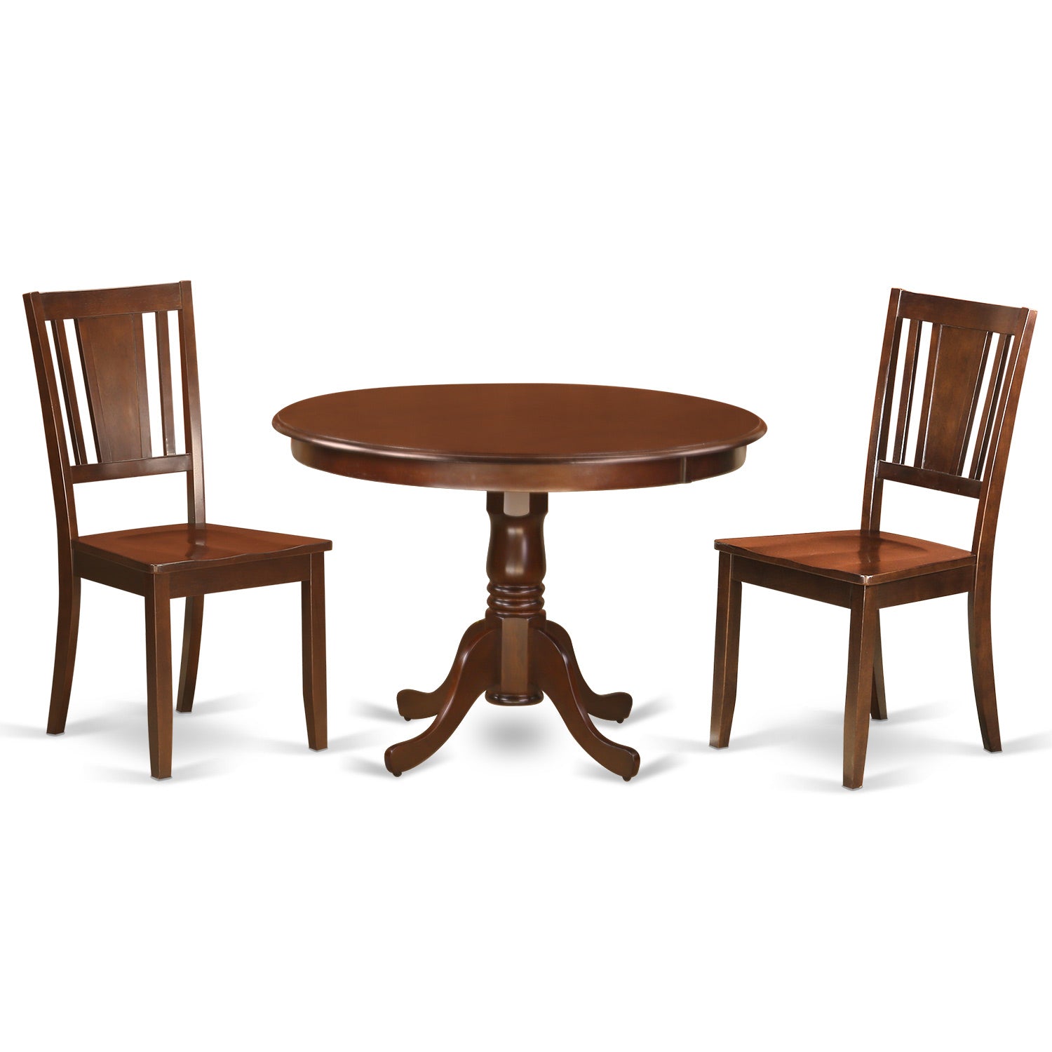 HLDU3-MAH-W 3 Pc set with a Round Small Table and 2 Wood Dinette Chairs in Mahogany