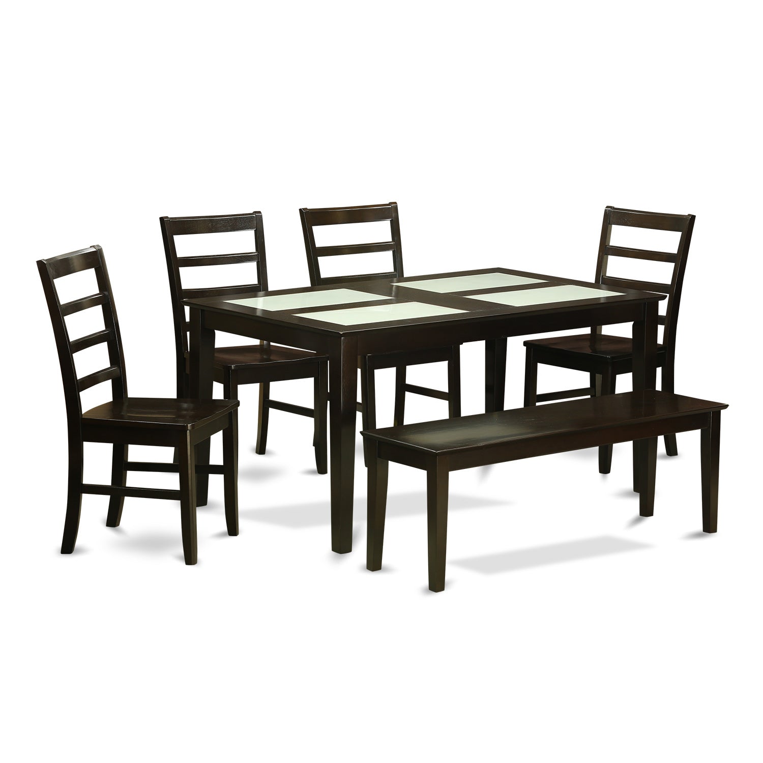 CAPF6G-CAP-W 6 Pc Dining Table with bench set-Glass Top Table and 4 Dining Chairs and Bench