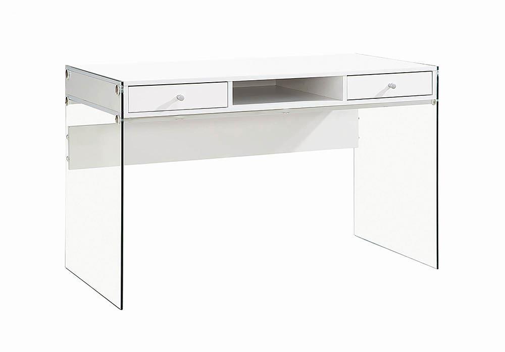 Dobrev 2-Drawer Writing Desk Glossy White And Clear