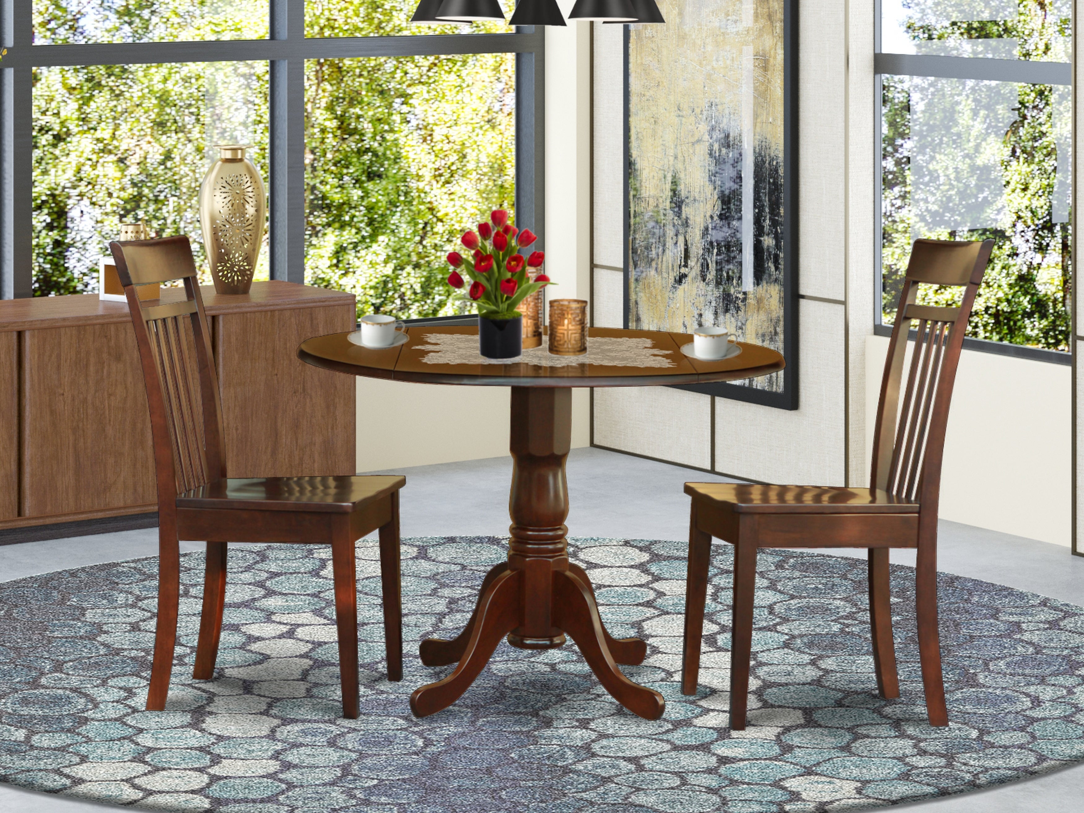 DLCA3-MAH-W 3 Pc Kitchen nook Dining set-small Table and 2 Dining Chairs