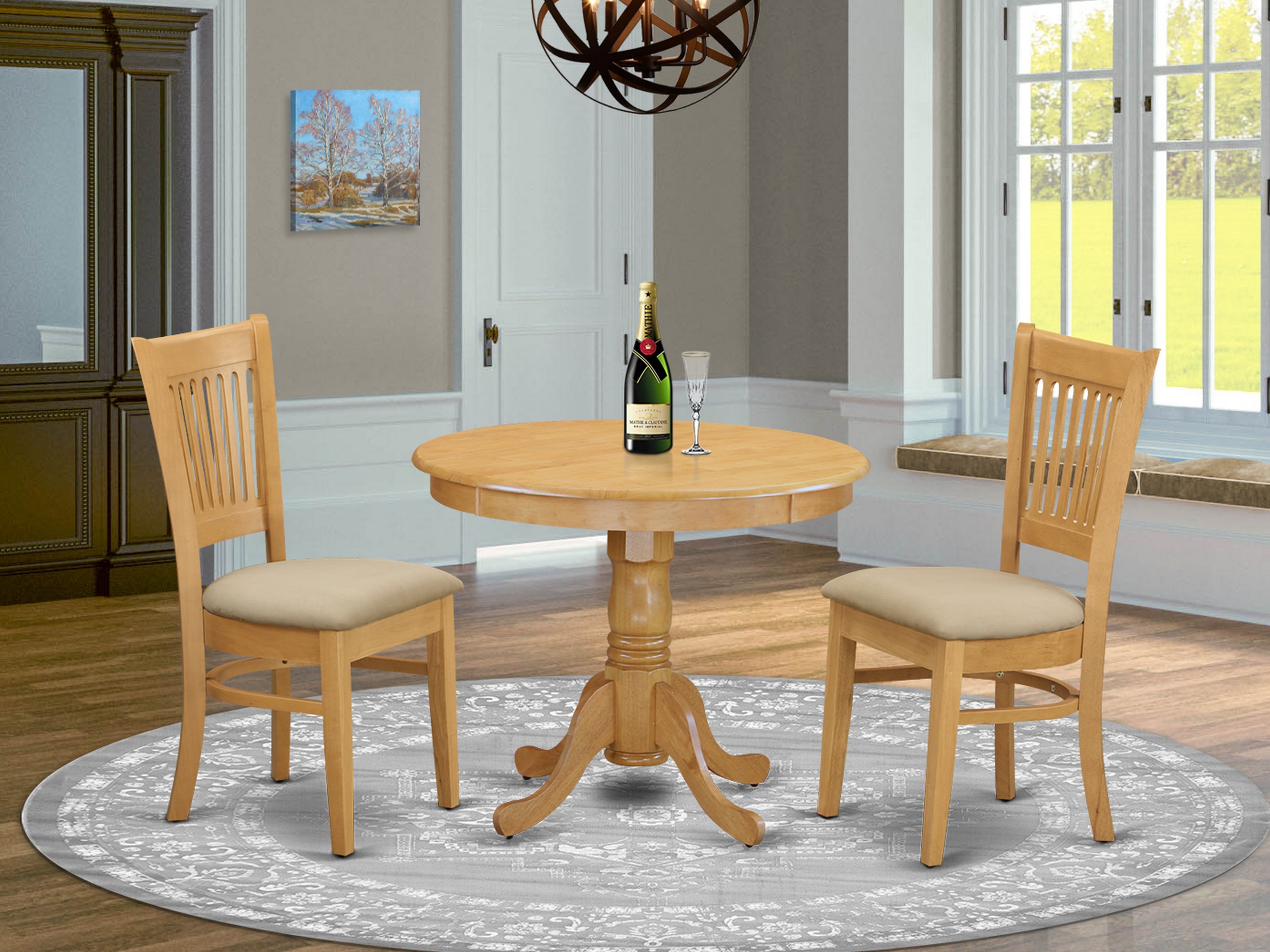 ANVA3-OAK-C 3 PC Dinette set - Kitchen Table and 2 Dining Chairs