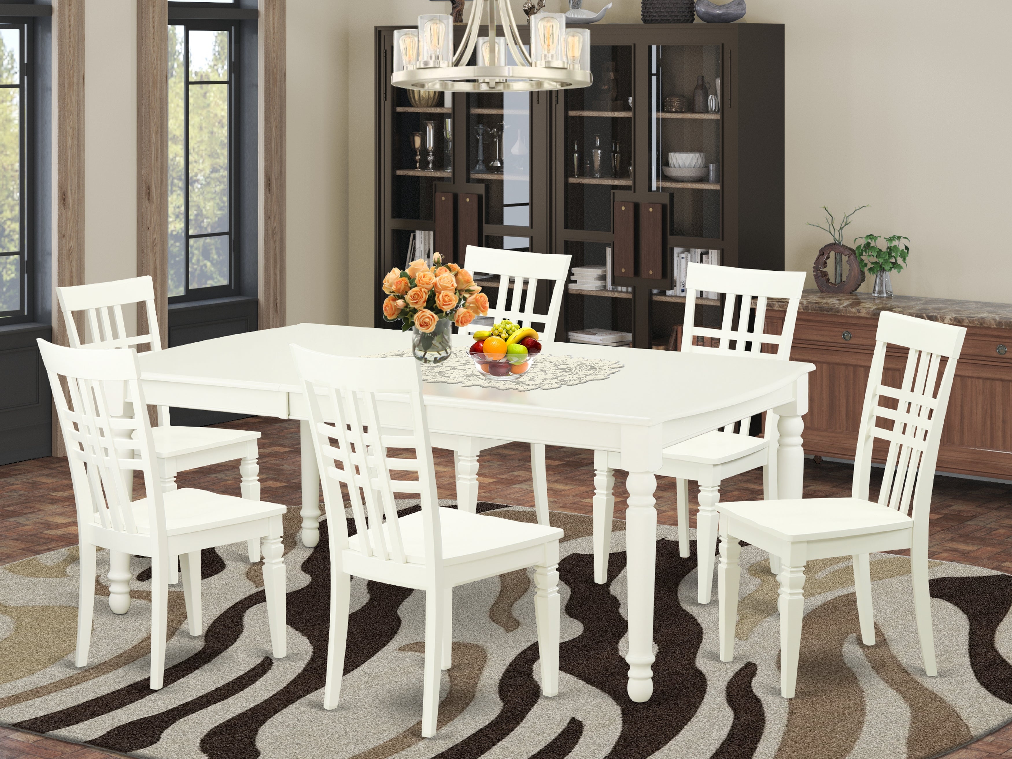 DOLG7-LWH-W 3 PcTable and chair set with a Dining Table and 6 Dining Chairs in Linen White