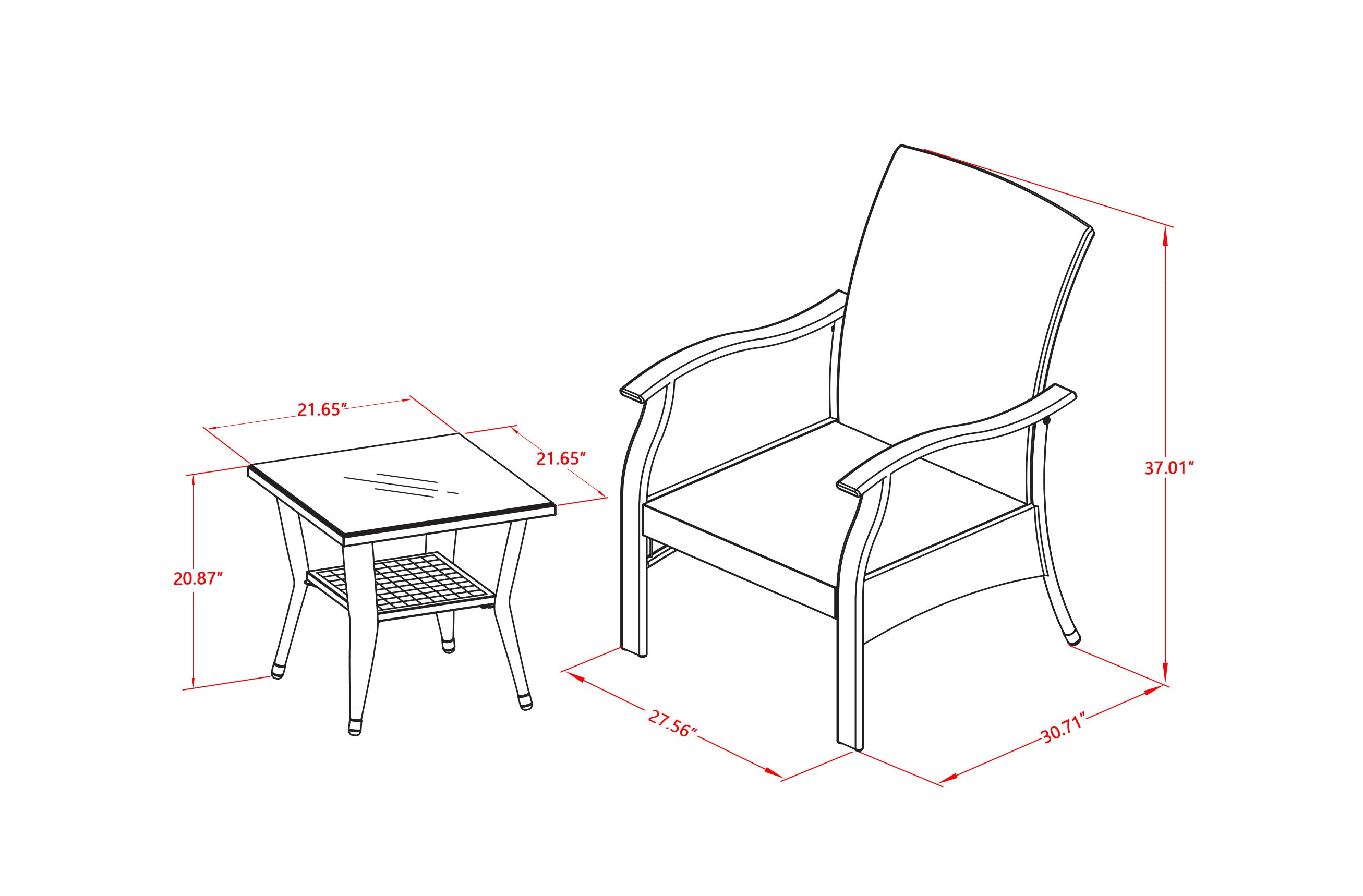 Denton 3-piece Modern Metal Patio Dining Set in Black