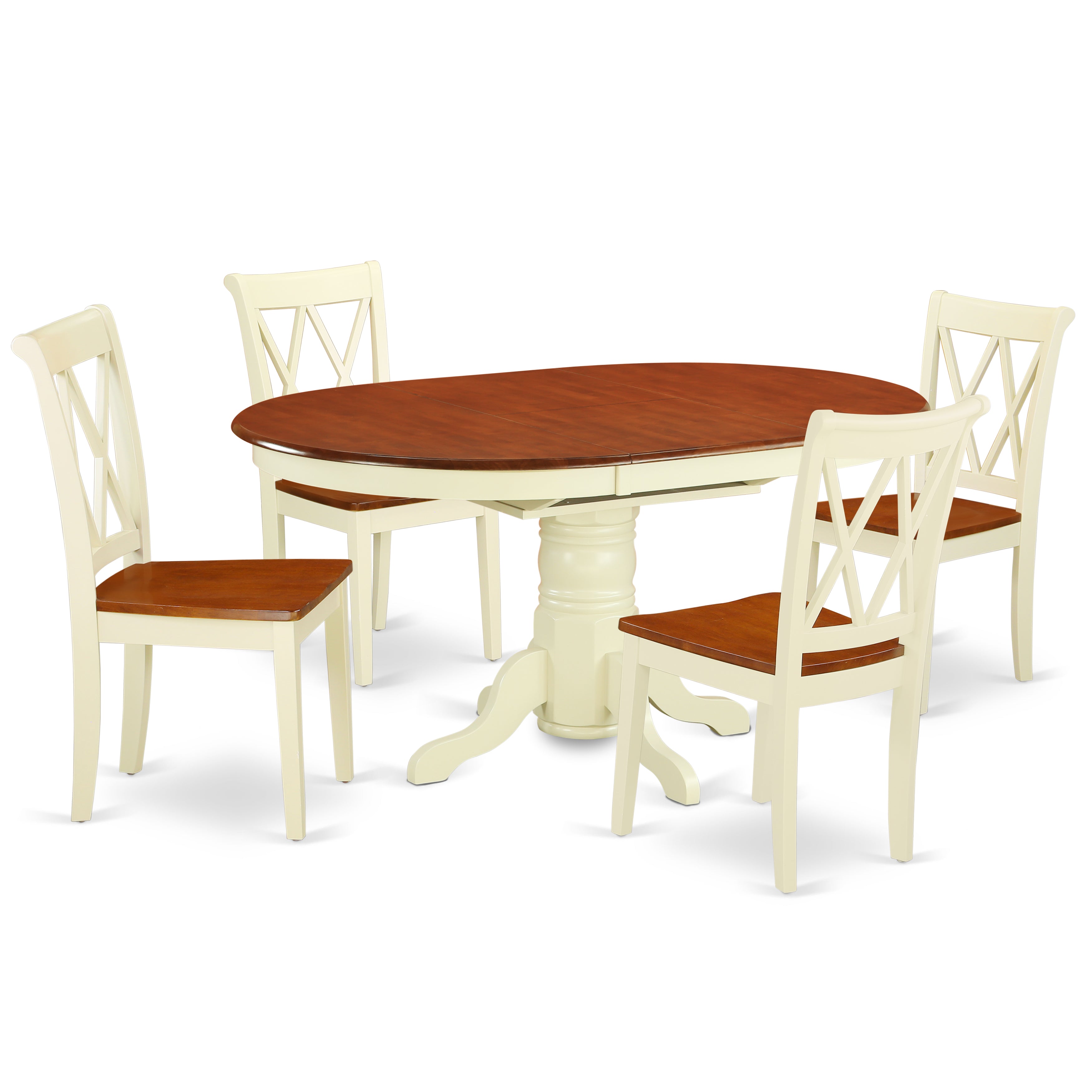 KECL5-BMK-W 5PC Oval 42/60 inch Table with 18 In Leaf and 4 Double X back Chairs
