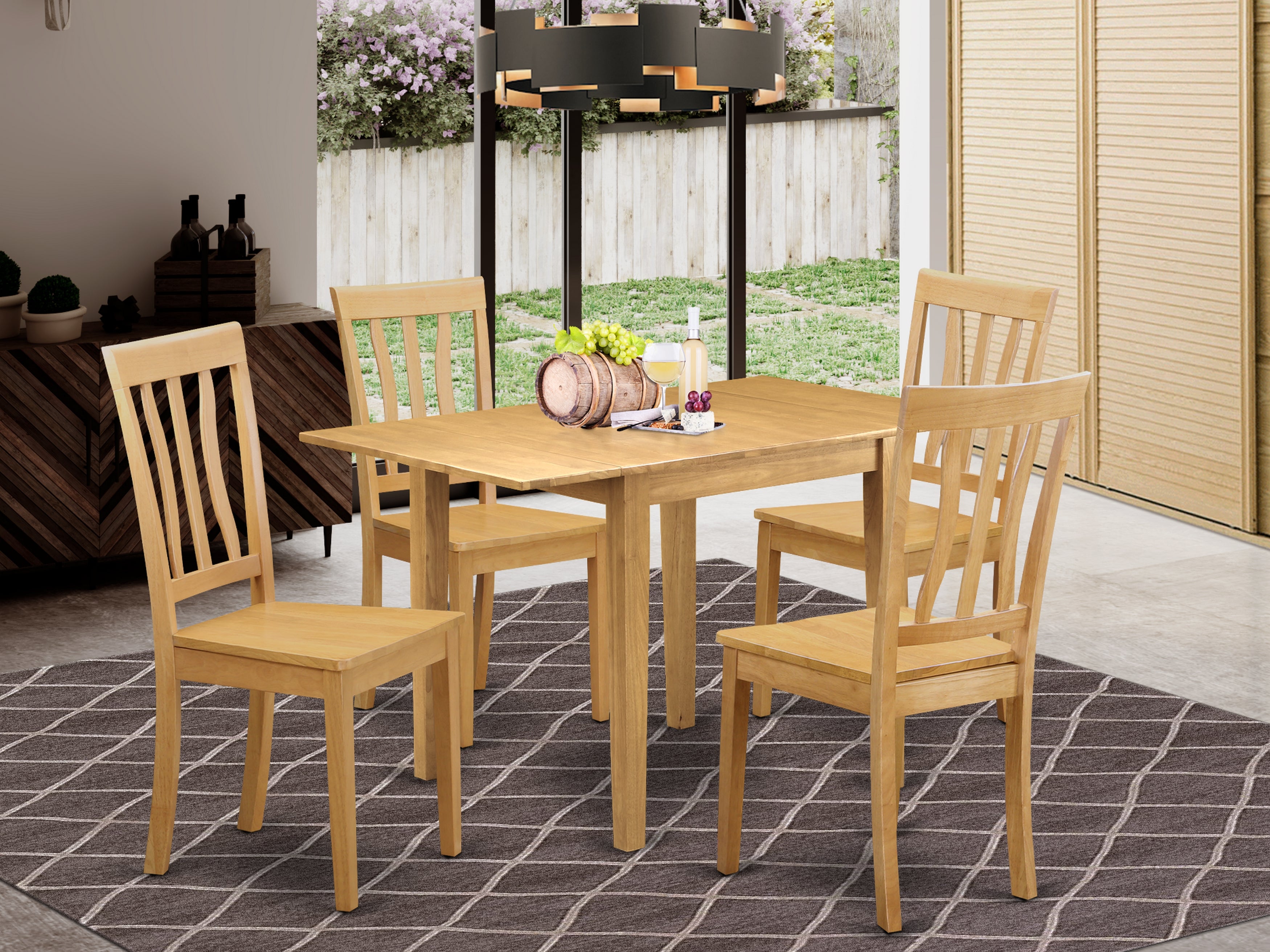 East West Furniture NDAN5-OAK-W Wooden Dining Table Set 5 Pc- 4 Wonderful Chairs for Dining Room and an elegant Dining Room Table - Oak Finish Wooden Chair Seat and Table Top - Oak Finish Solid wood structure.