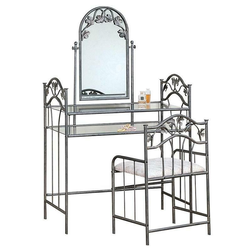 Coaster 2-Piece Metal Vanity Set With Glass Top And Mirror Pewter Nickel Bronze