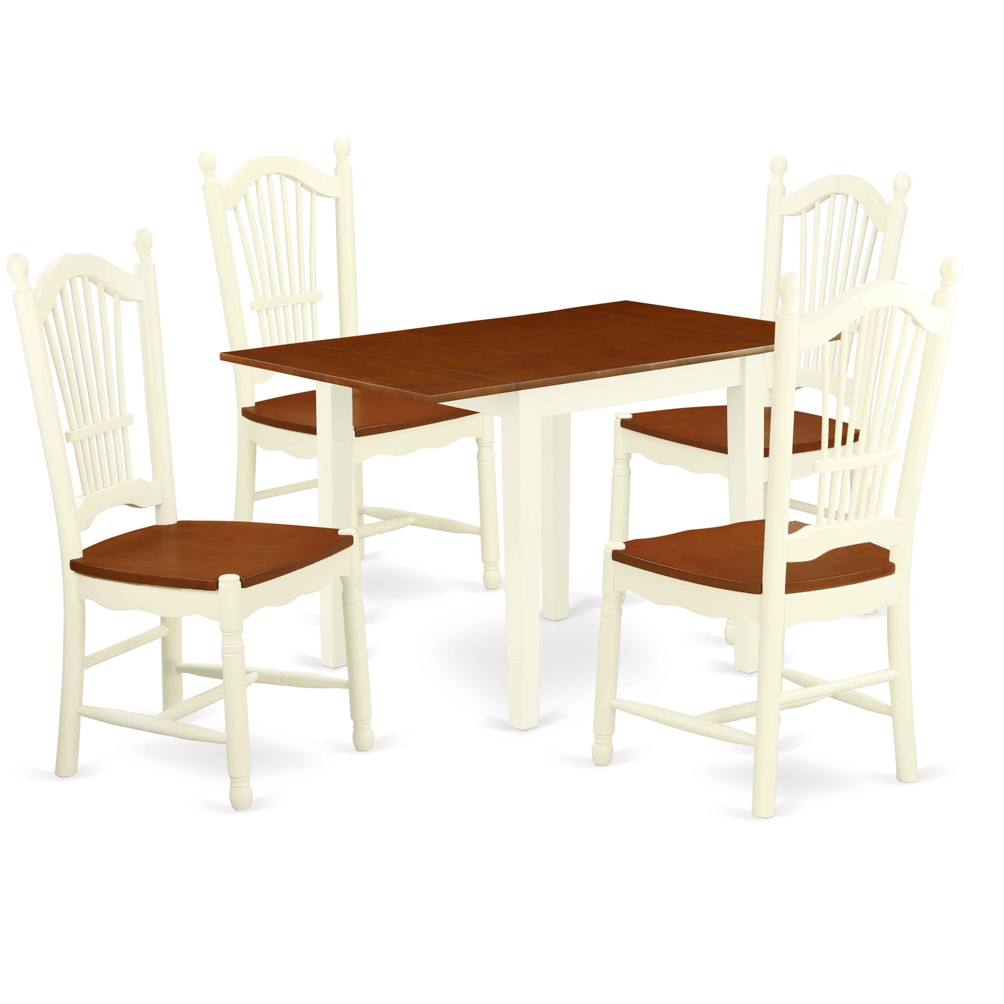 East West Furniture NDDO5-WHI-W Kitchen Table Set 5 Pcs- 4 Excellent Dining Chairs and an Eye-catching Wooden Dining Table - Cherry Finish Solid wood Chair Seat - ButtermilkFinish Wooden Structure.