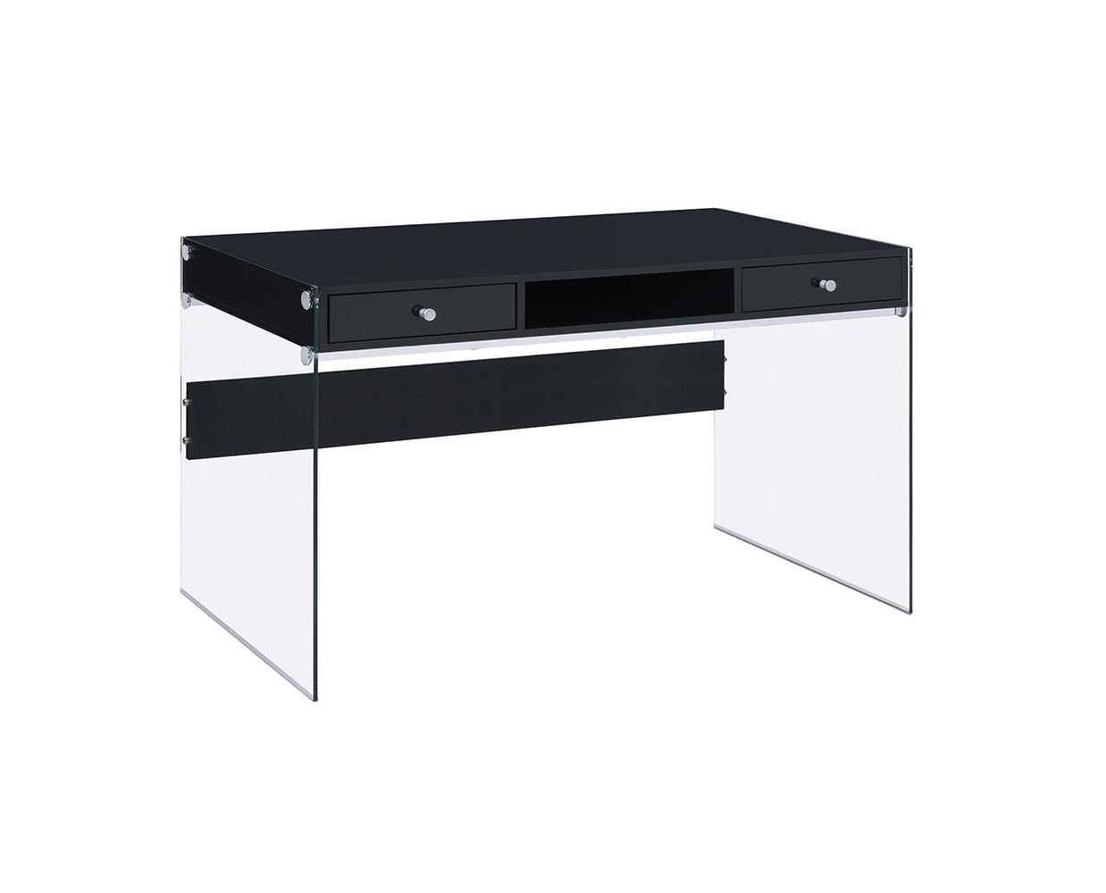 Coaster Dobrev 2-Drawer Writing Desk Glossy Black And Clear