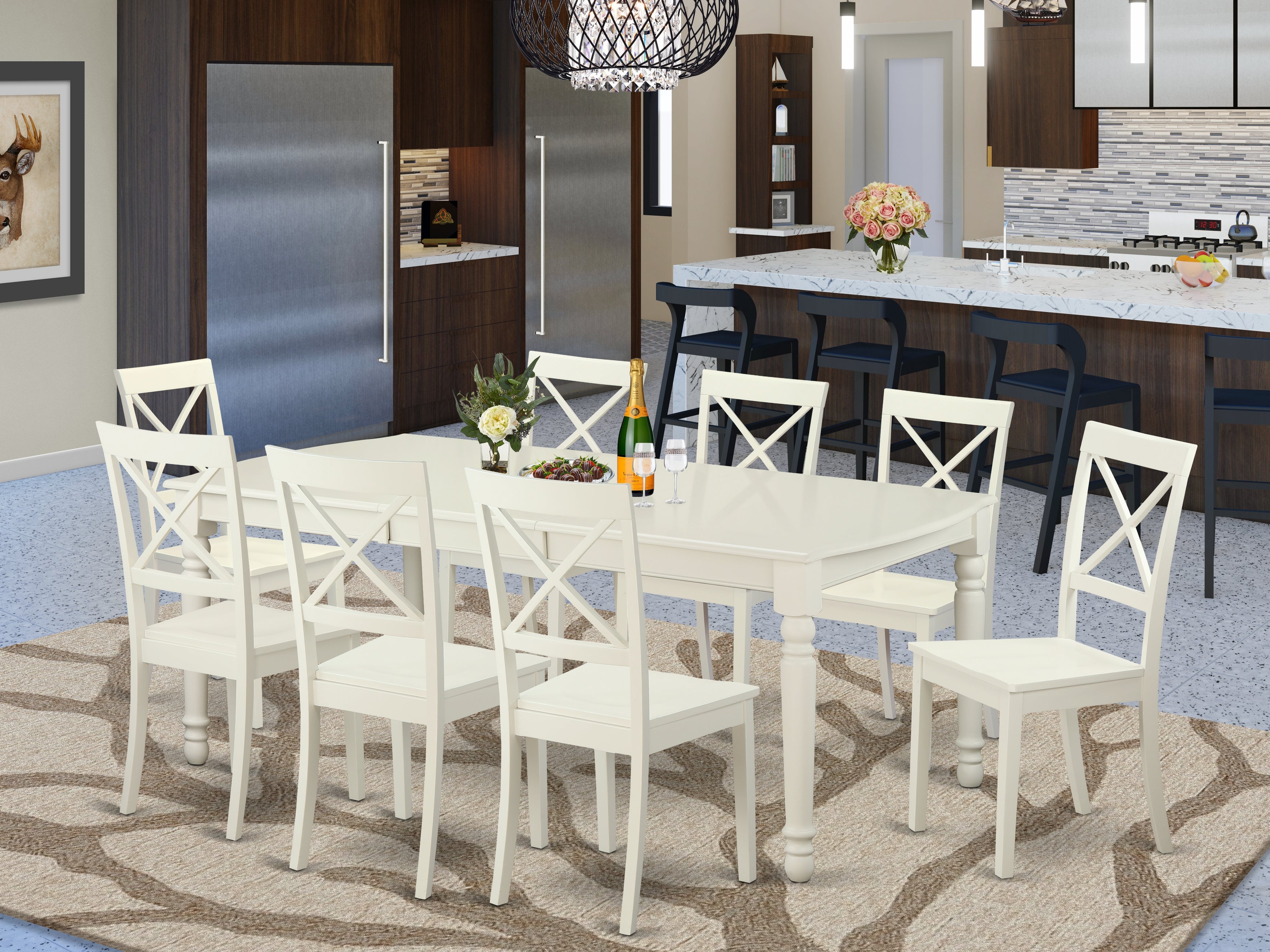 DOBO9-LWH-W 9 PC dinette Table set for 8- Dining Table and 8 Dining Chairs