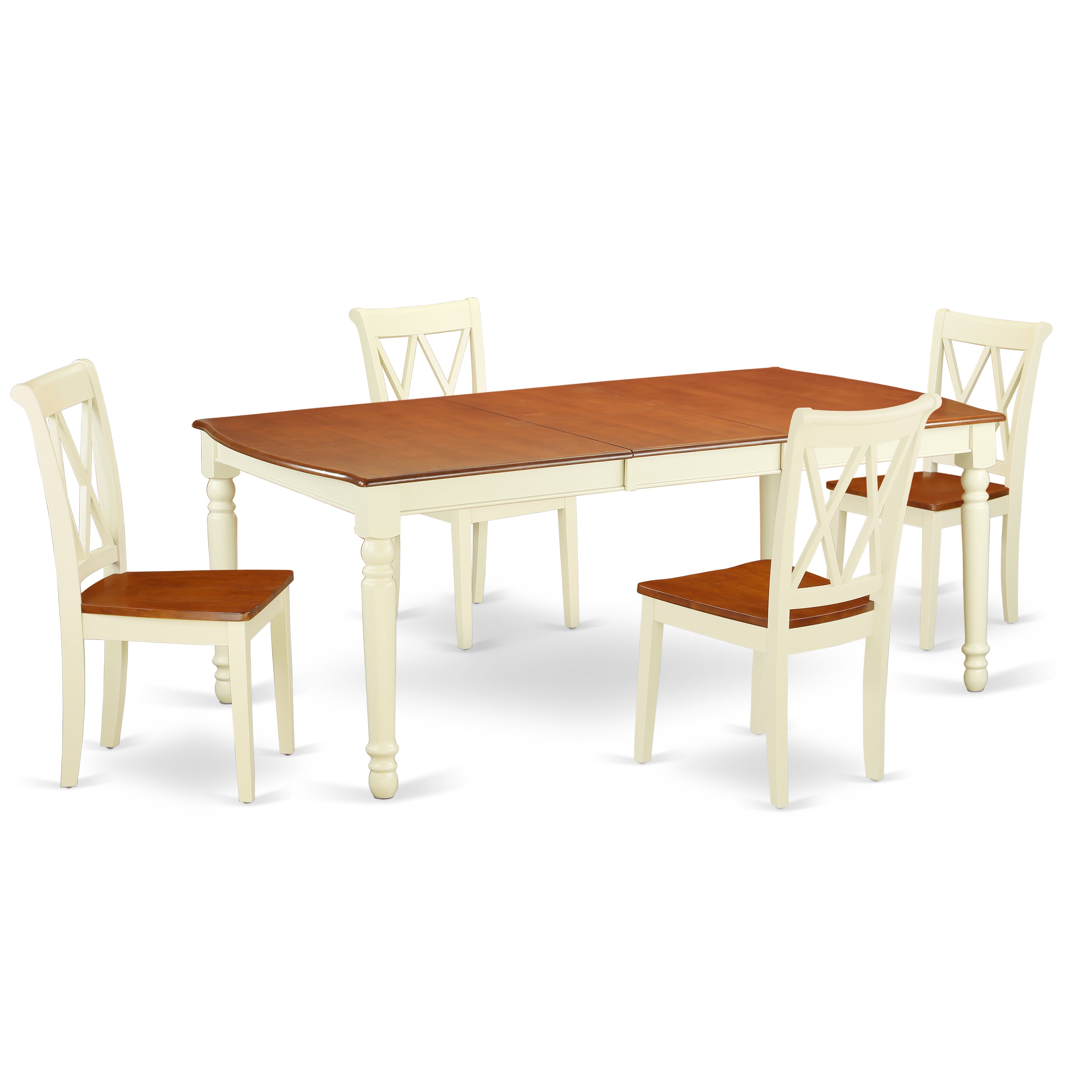 DOCL5-BMK-W 5PC Rectangular 60/78 inch Table with 18 In Leaf and 4 Double X back Chairs