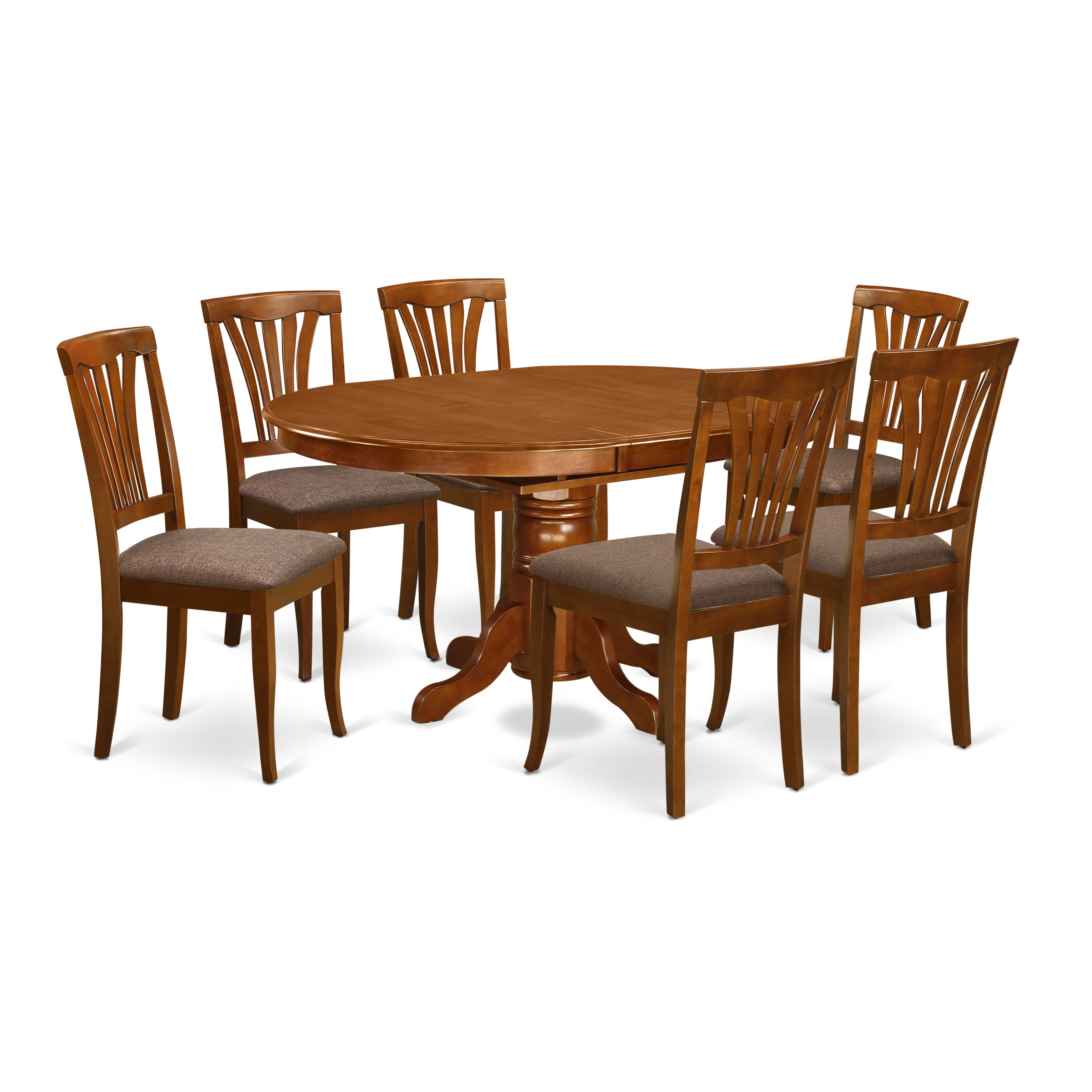 AVON7-SBR-C 7 Pc Avon Dinette Table featuring Leaf and 6 Cushion Kitchen Chairs.