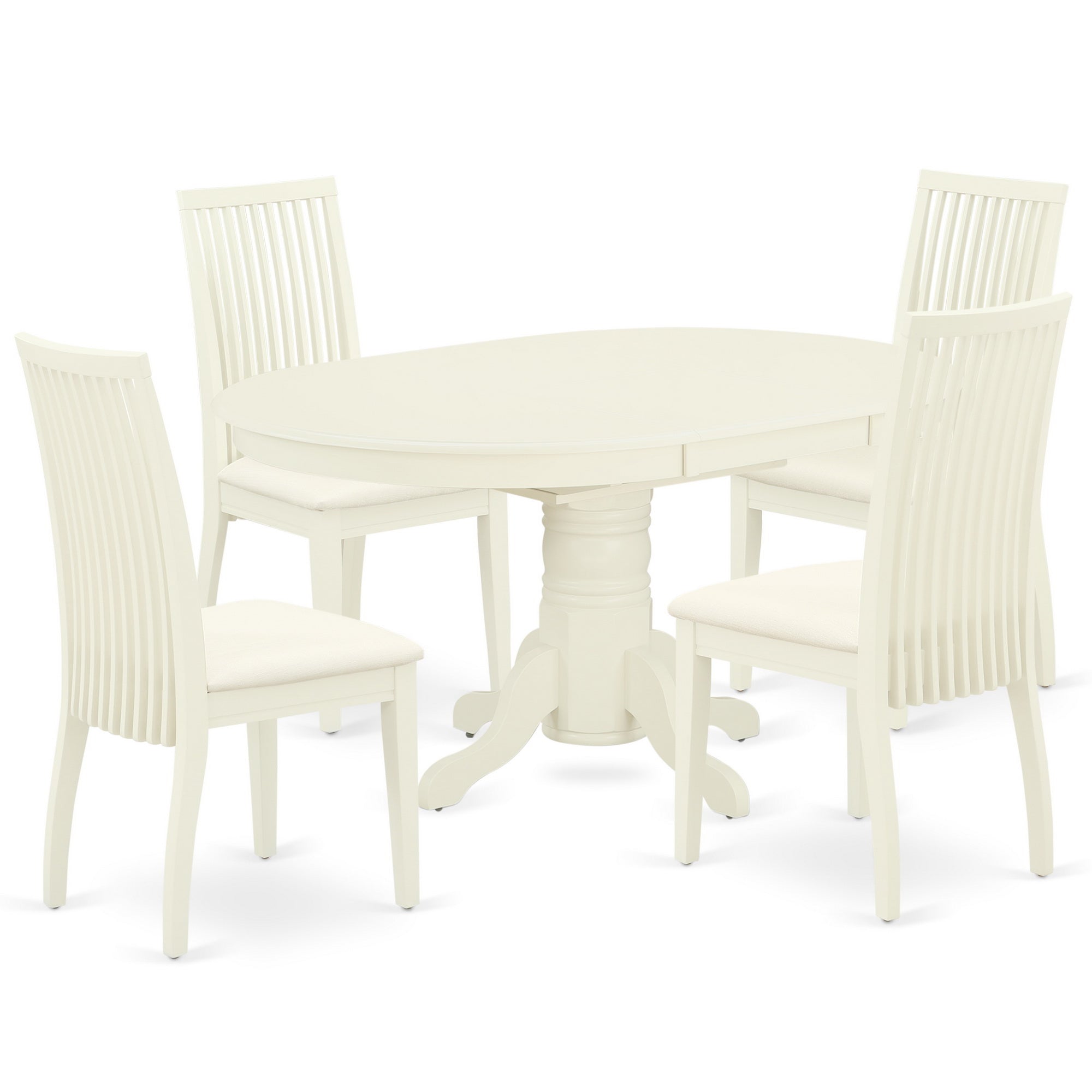 AVIP5-LWH-C 5Pc Dining Set Includes an Oval Dinette Table with Butterfly Leaf and Four Microfiber Seat Dining Chairs, Linen White Finish