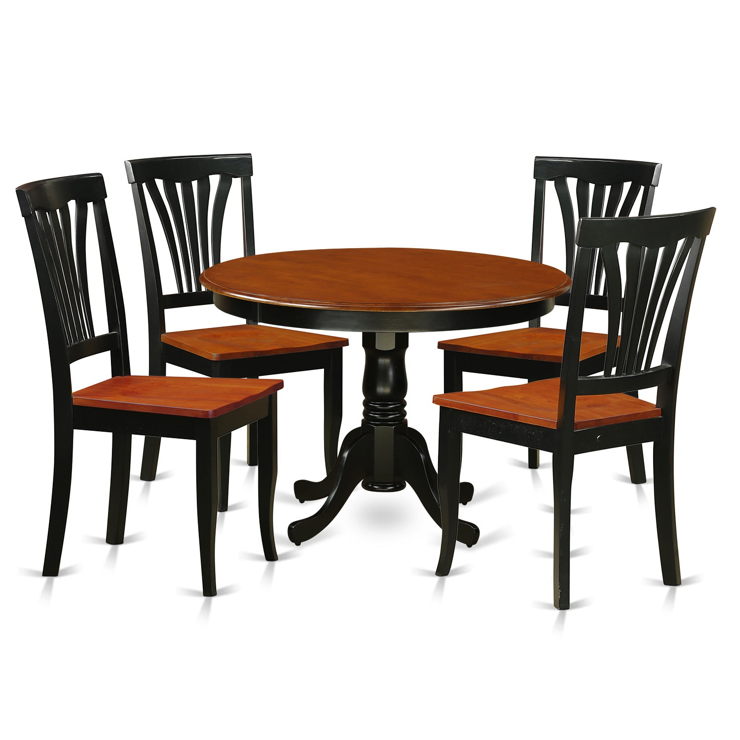 HLAV5-BCH-W 5 Pc table set with a Round Dinette Table and 4 dining Chairs in Black and Cherry