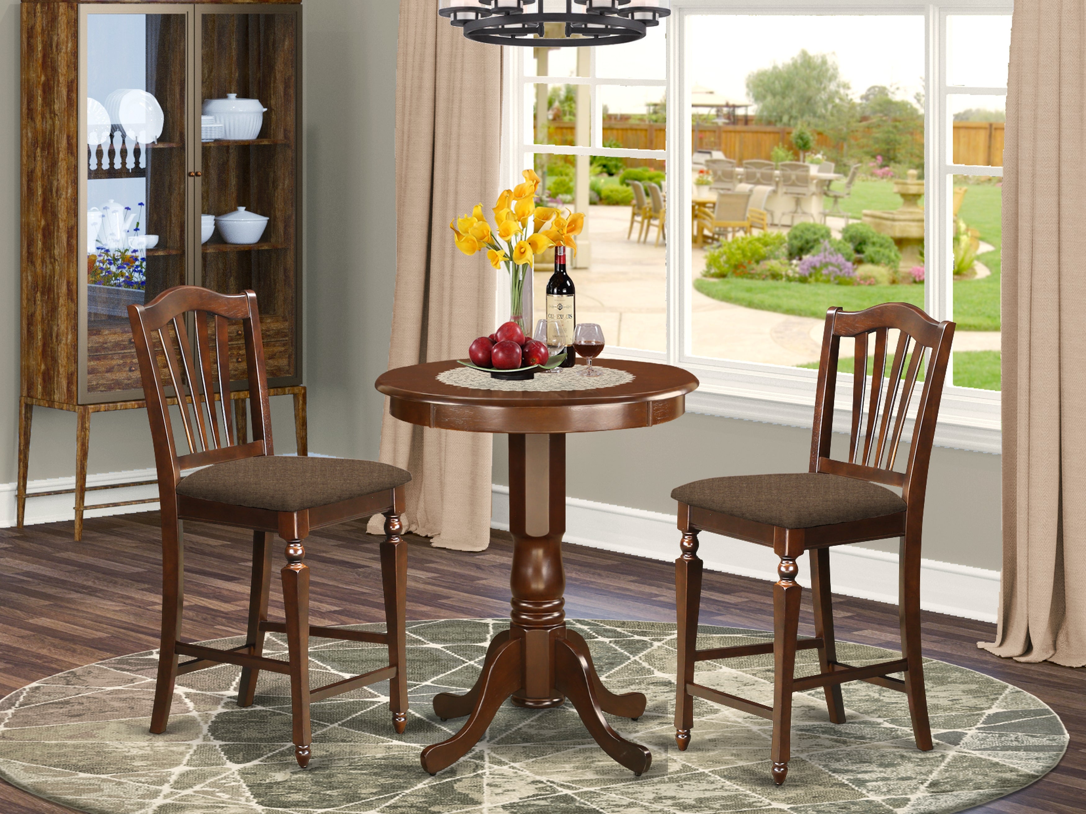 EDCH3-MAH-C 3 Pc pub Table set-pub Table and 2 Kitchen Dining Chairs.