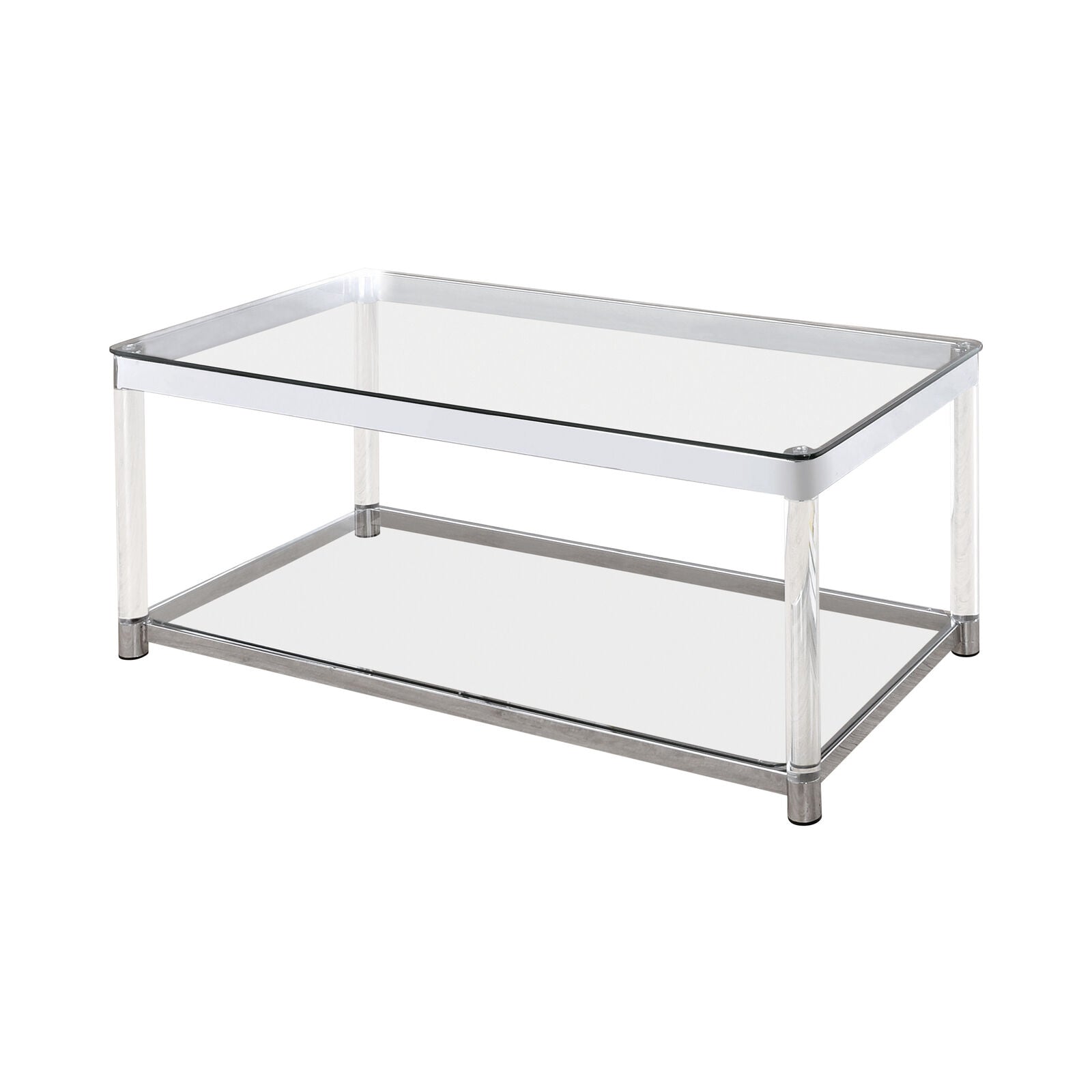 Contemporary Claude Coffee Table With Lower Shelf Chrome And Clear 720748