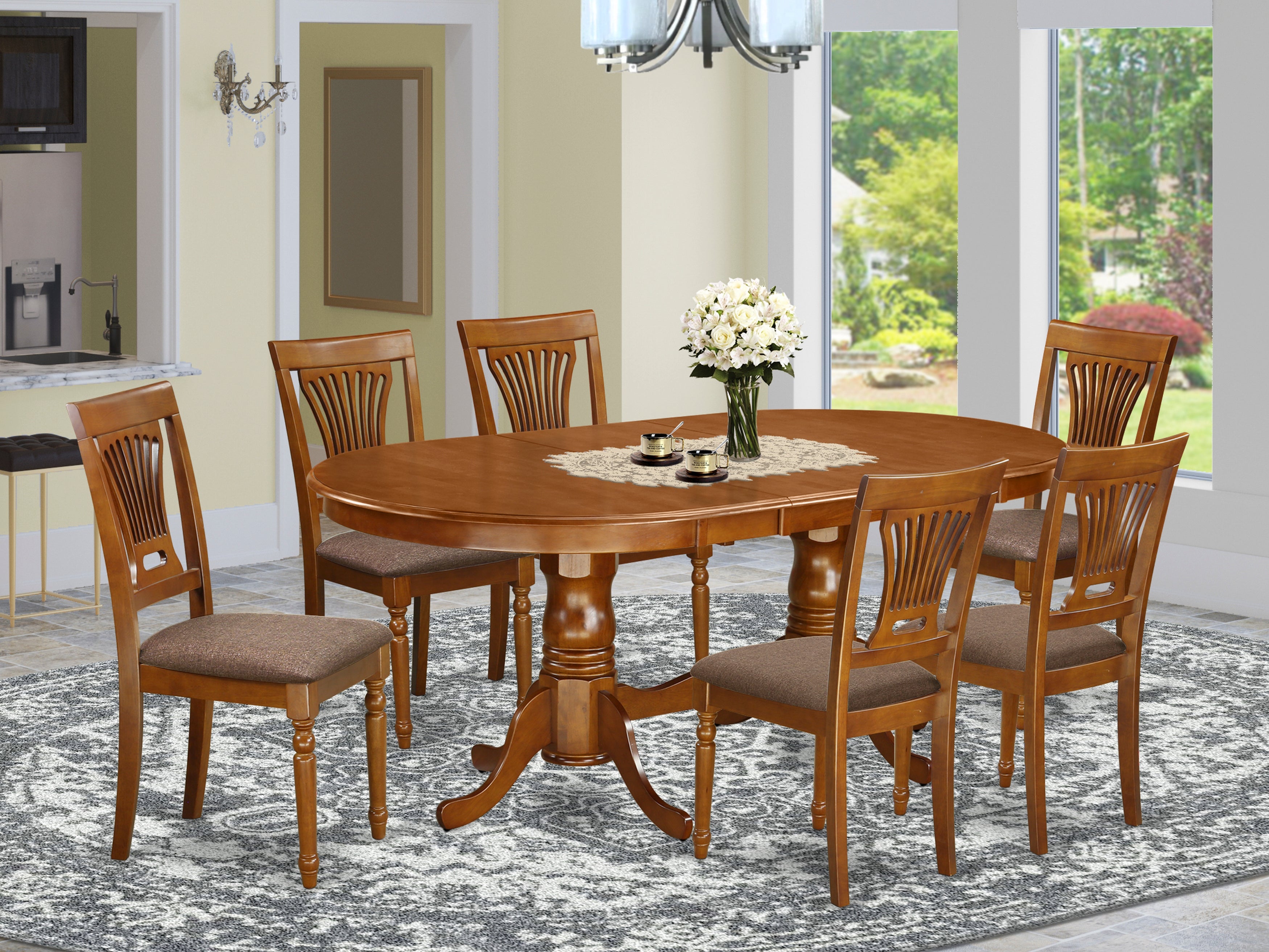 PLAI7-SBR-C 7 PC Dining room set for 6-Dining Table with 6 Dining Chairs