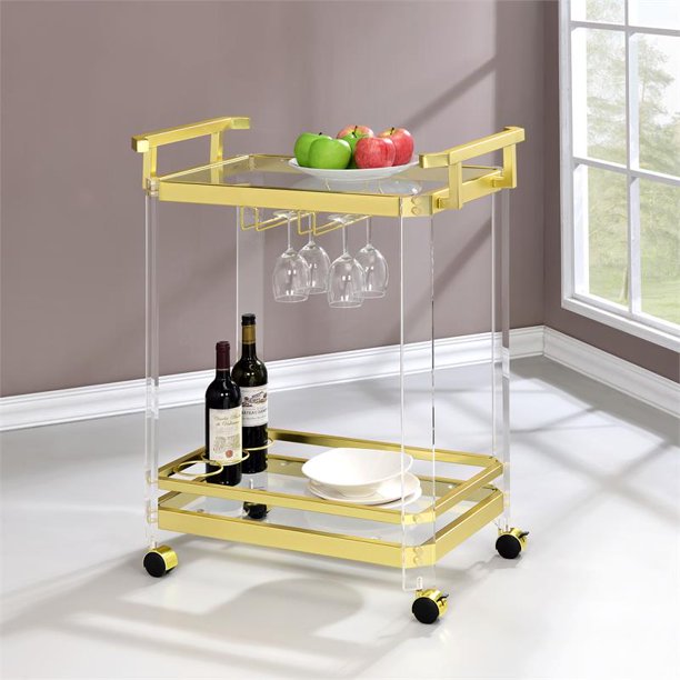 Aerin Acrylic and Gold Finished Metal Bar Game Room Serving Cart