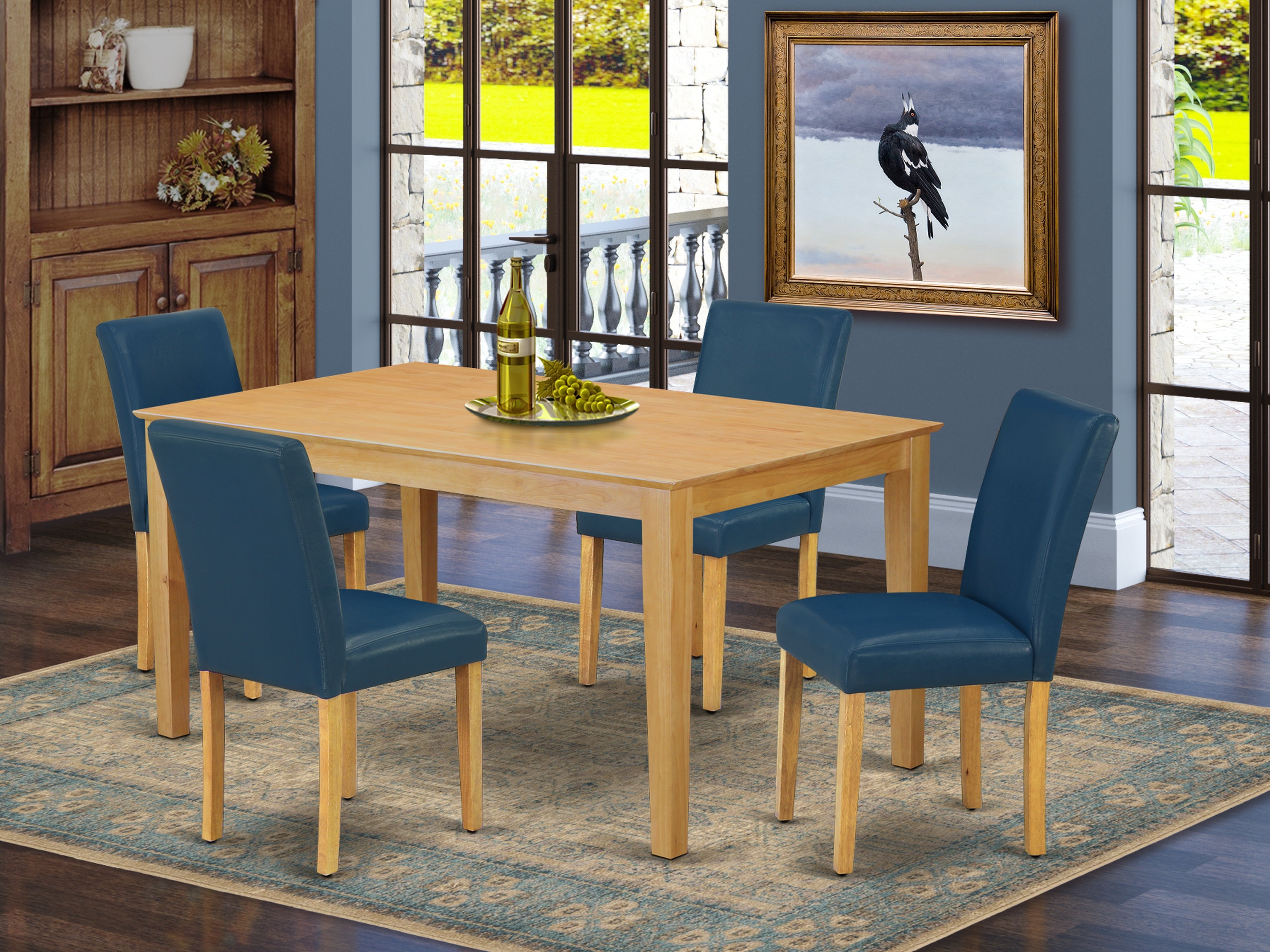 CAAB5-OAK-55 5Pc Rectangle 60" Dining Room Table And 4 Parson Chair With Oak Leg And Pu Leather Color Oasis