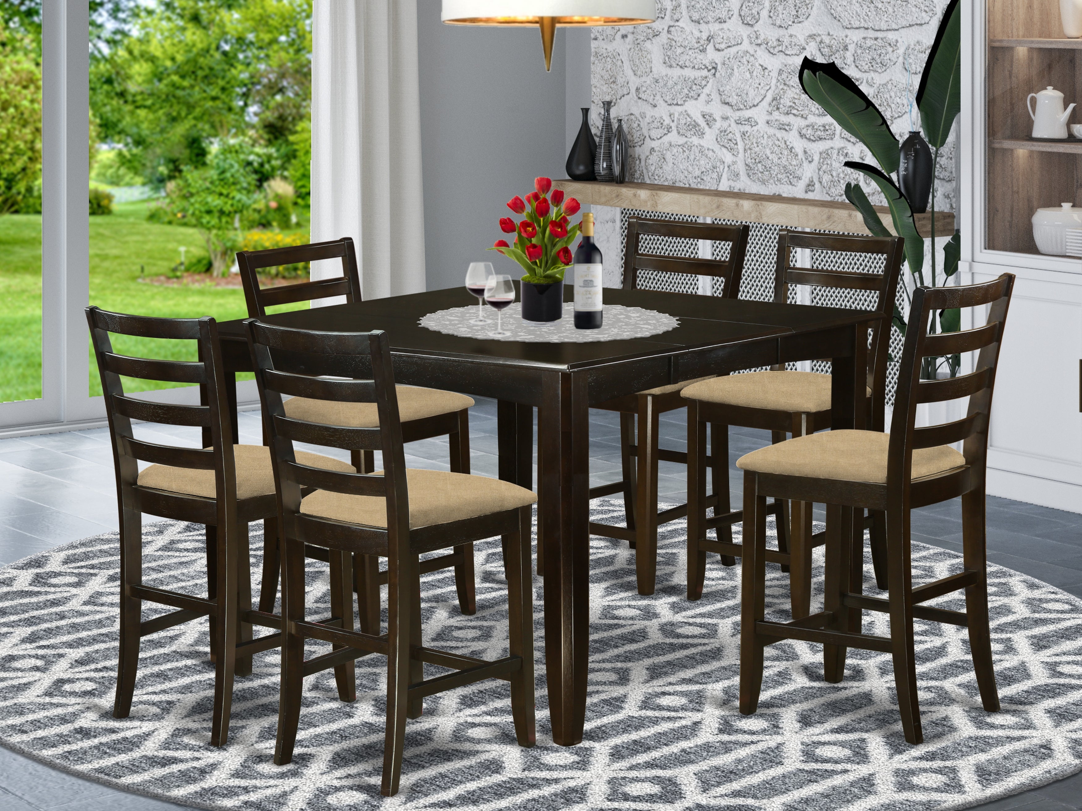 FAIR7-CAP-C 7 PC pub height set- Square Table and 6 Kitchen counter Chairs