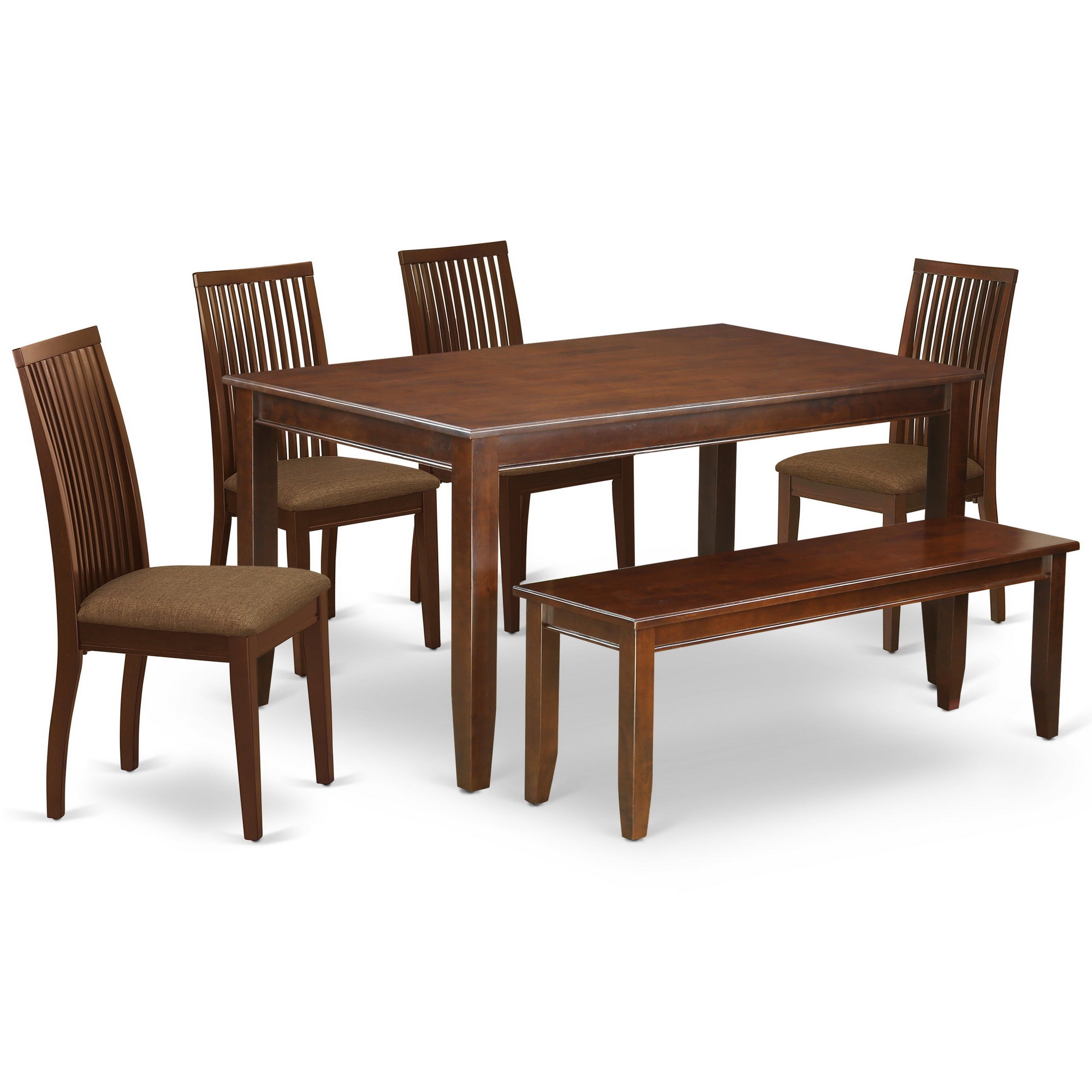 DUIP6-MAH-C 6Pc Dining Set Includes a Rectangle Dining Table, Four Microfiber Seat Dining Chairs and a Bench, Mahogany Finish