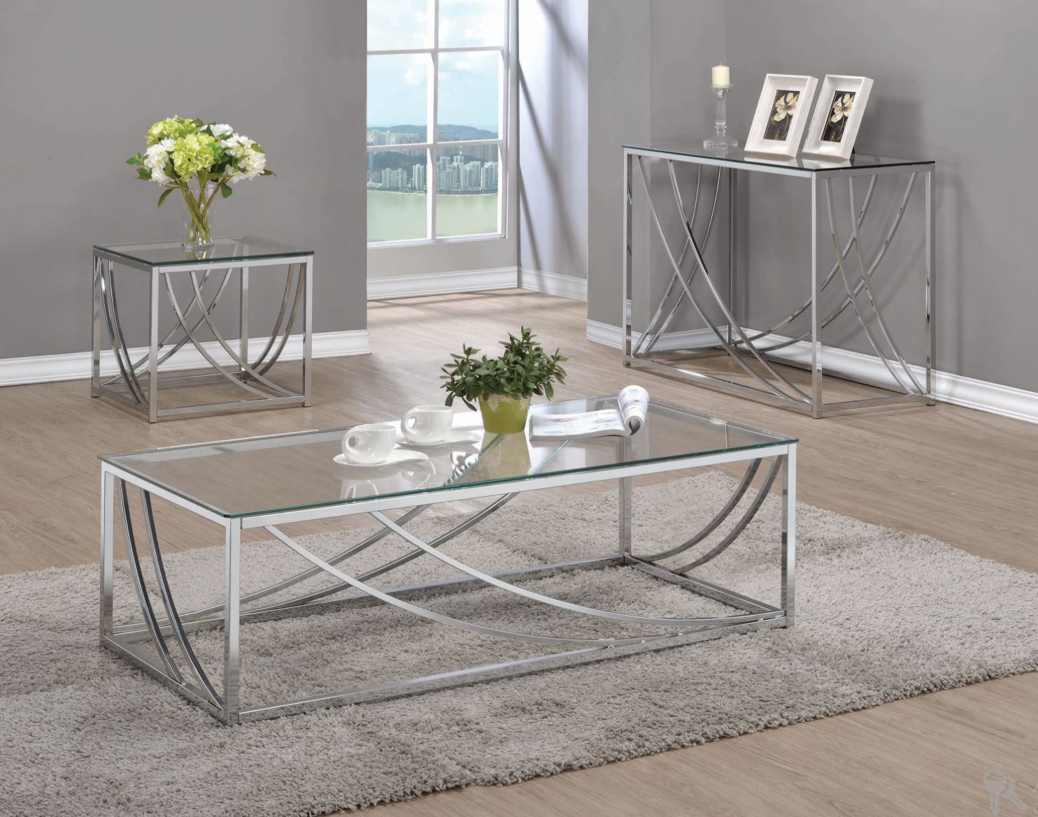 Glass Top Rectangular Coffee Table Accents Chrome