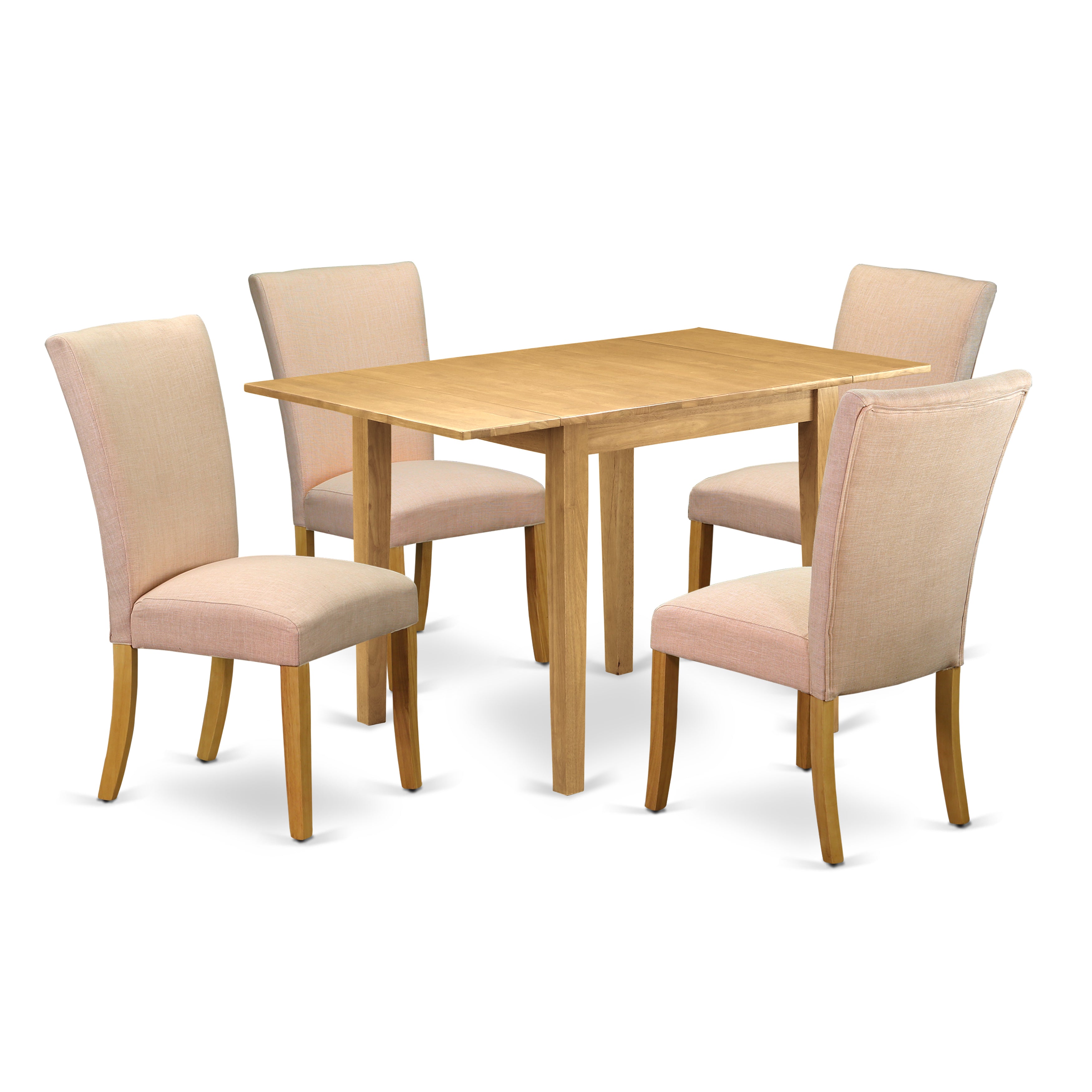 East West Furniture NDAL5-OAK-03 Dining Set 5 Pc - 4 Chairs For Dining Room and a Breakfast Table - Oak Finish Hardwood - Dove Beige Color Linen Fabric