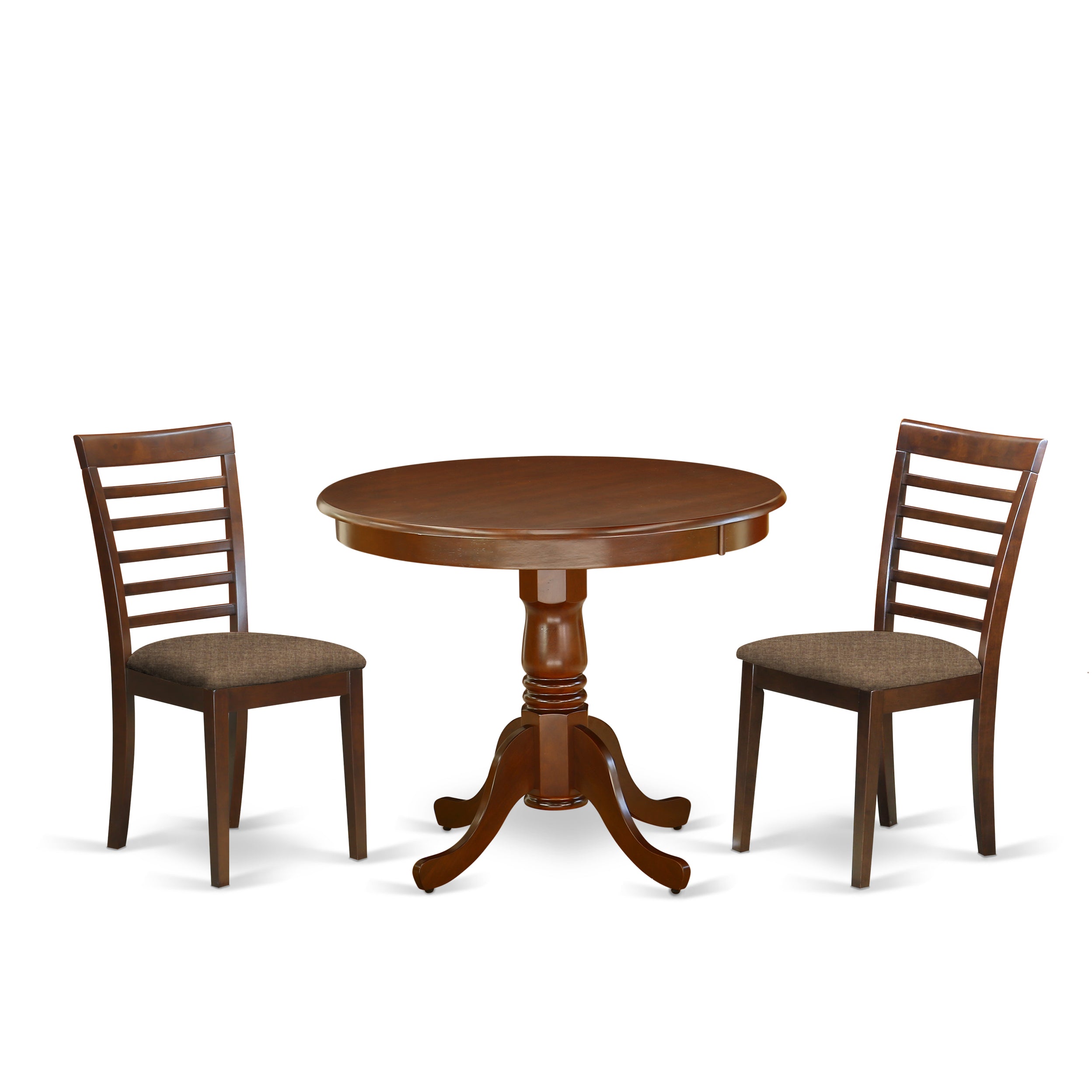 ANML3-MAH-C 3Pc Round 36 Inch Kitchen Table And A Pair Of Microfiber Upholstery Seat Dining Chairs