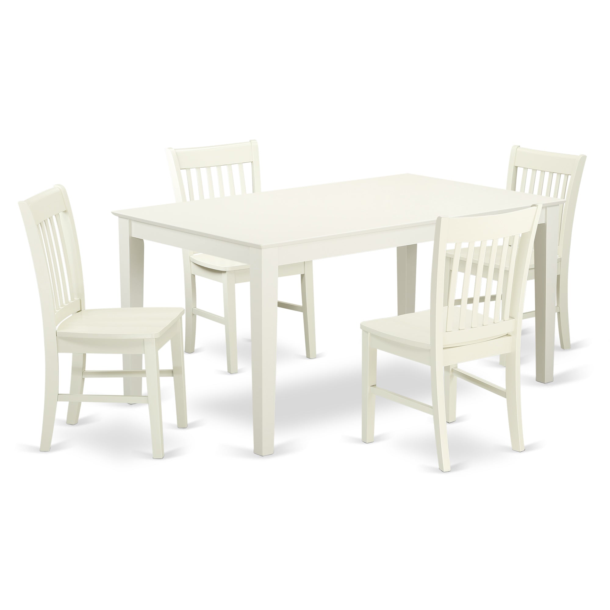 CANO5-LWH-W 5 Piece dining table set- Solid Top dining room table and 4 Wood Seat dining chairs