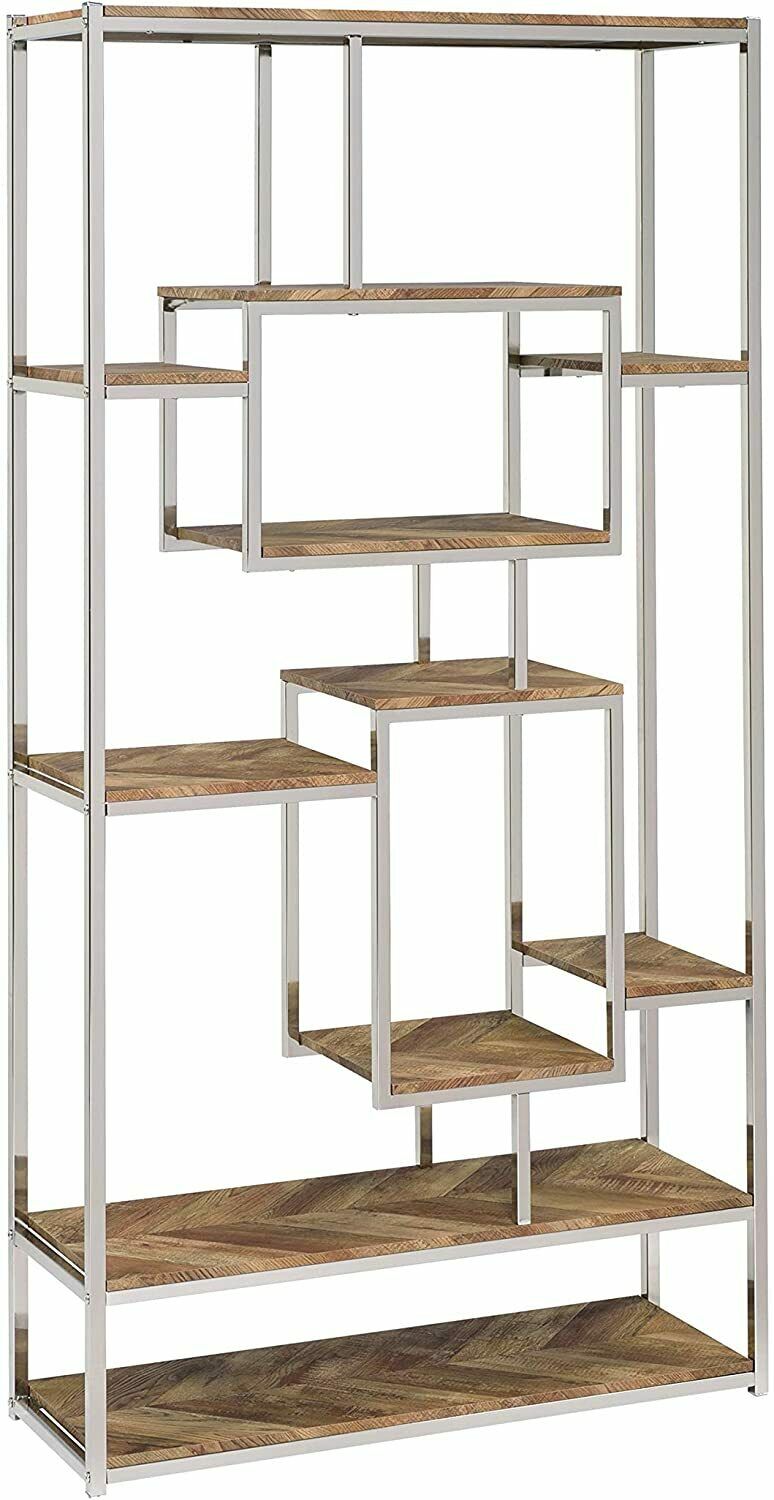 Felsberg 10-Shelf Bookcase Rustic Tobacco Herringbone and Nickel