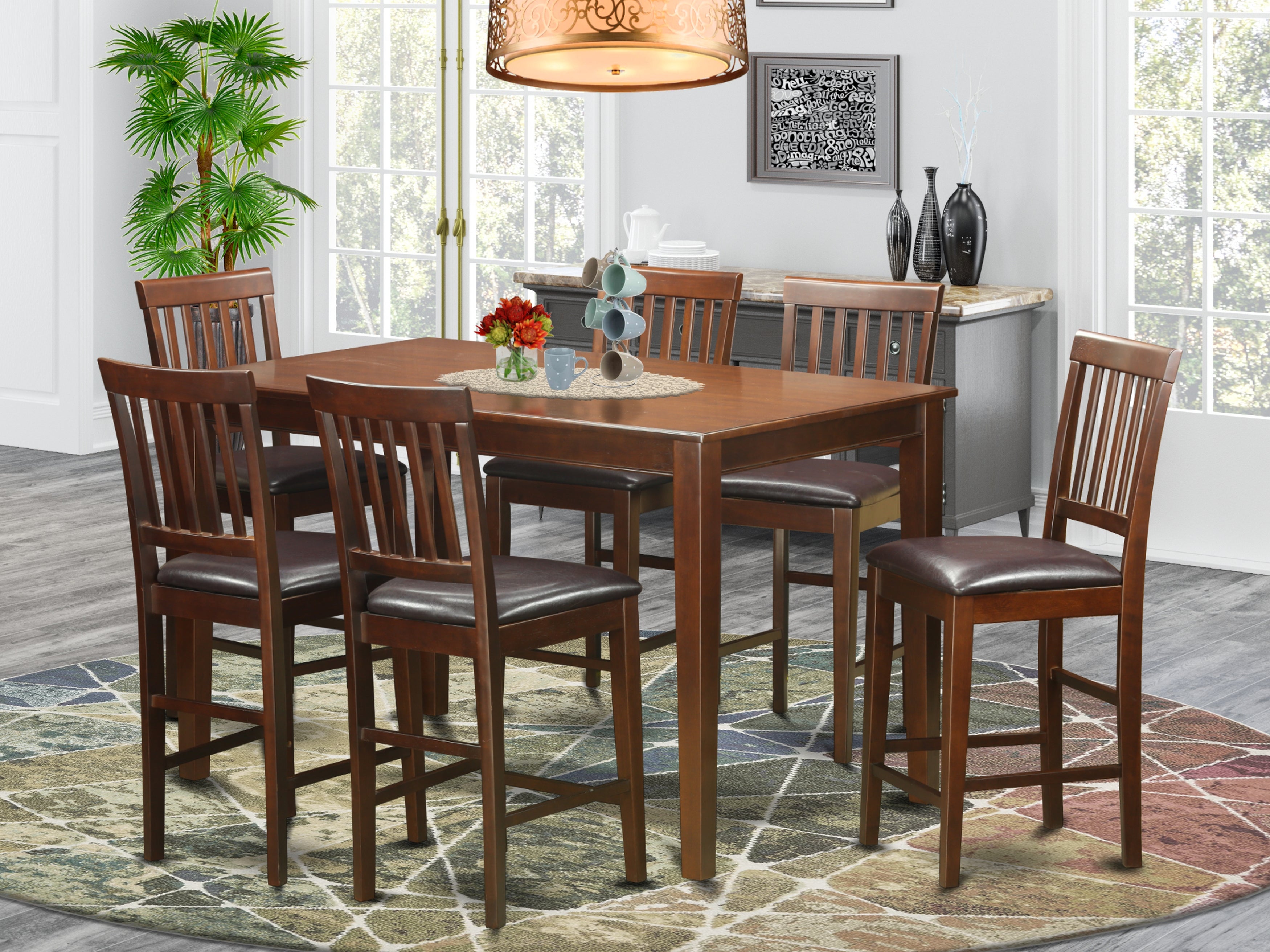 DUVN7H-MAH-LC 7 Pc Counter height Table set- counter height Table and 6 counter height stool.