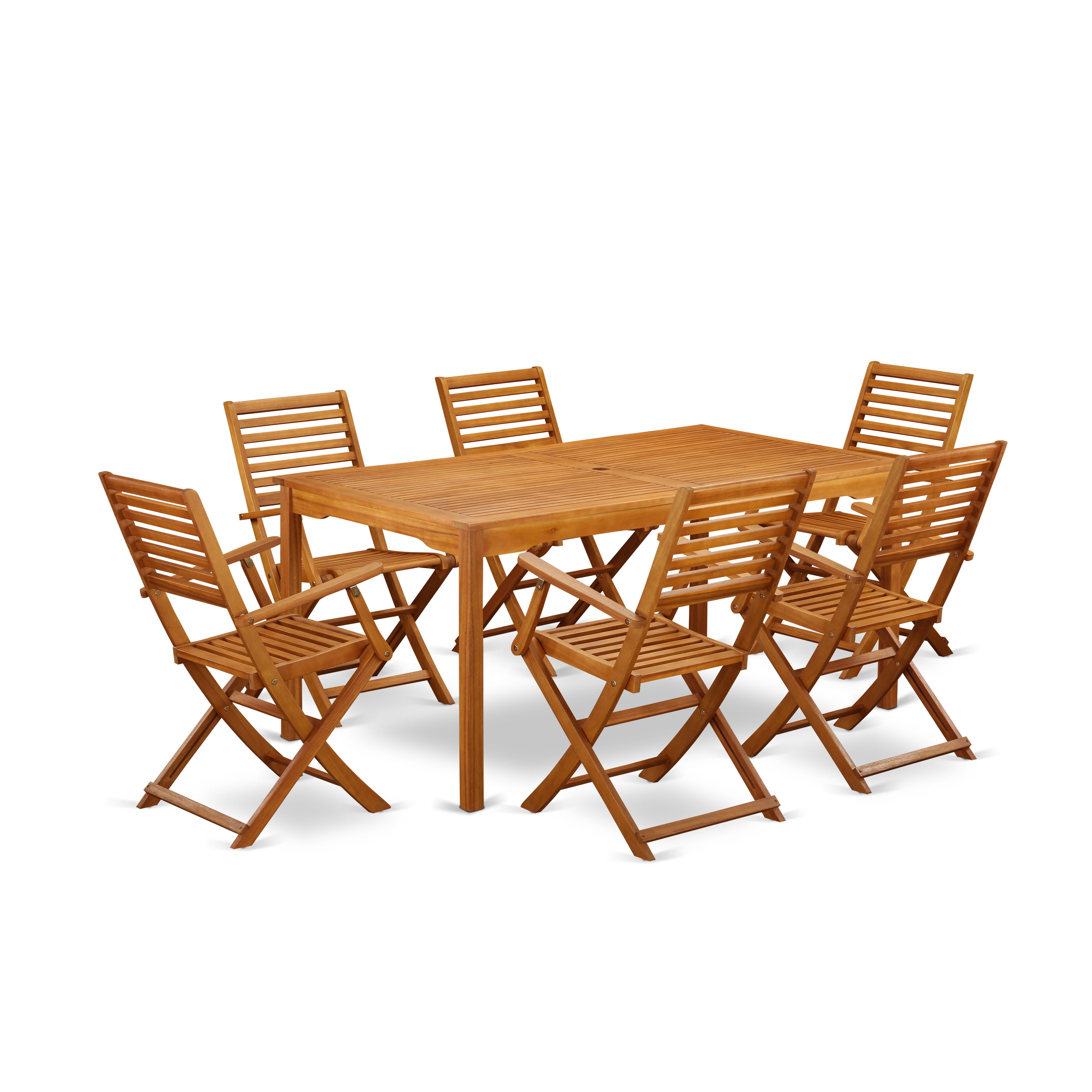 CMBS7CANA This 7 Piece Acacia Solid wood Courtyard Dining Sets offers one Outdoor-Furniture table and 6 chairs