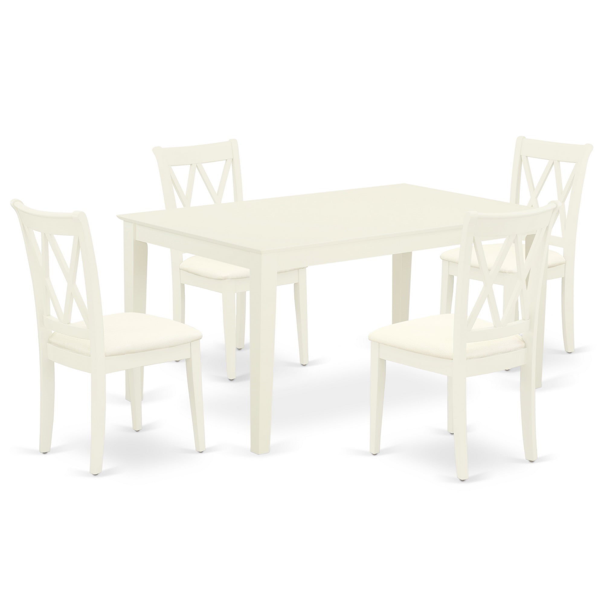 CACL5-LWH-C 5Pc Dining Set Includes a Rectangle Dinette Table and Four Double X Back Microfiber Seat Kitchen Chairs, Linen White Finish