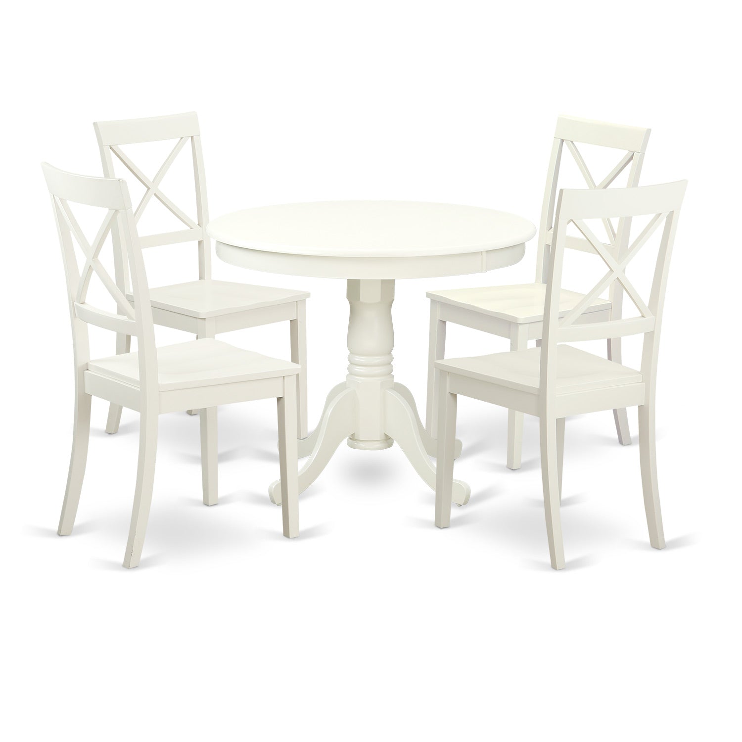 ANBO5-LWH-W 5 Pc set with a Table and 4 Wood Dinette Chairs Having Linen White .