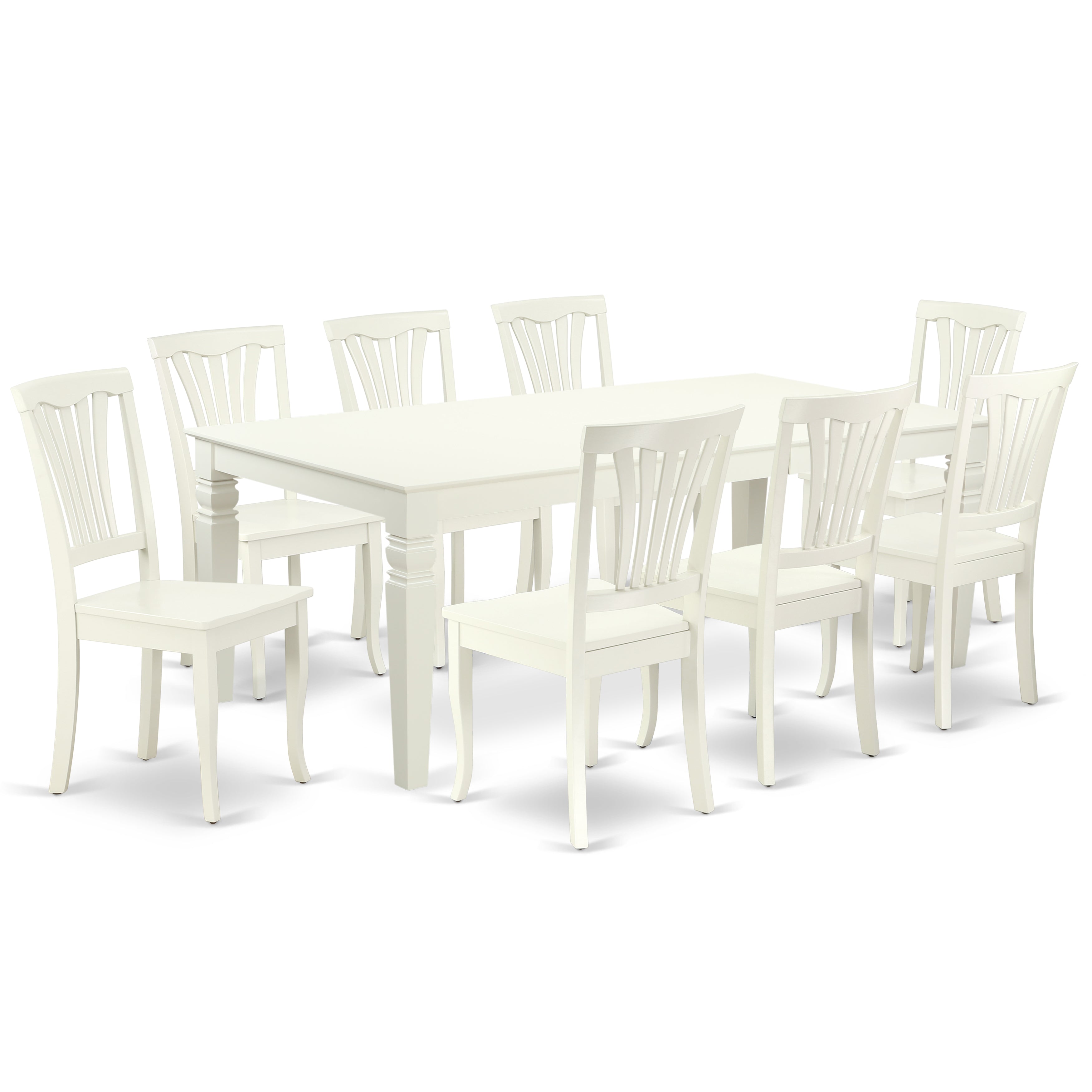 LGAV9-LWH-W 9PC Rectangular 66/84 inch Table with 18 In Leaf and 8 vertical slatted Chairs