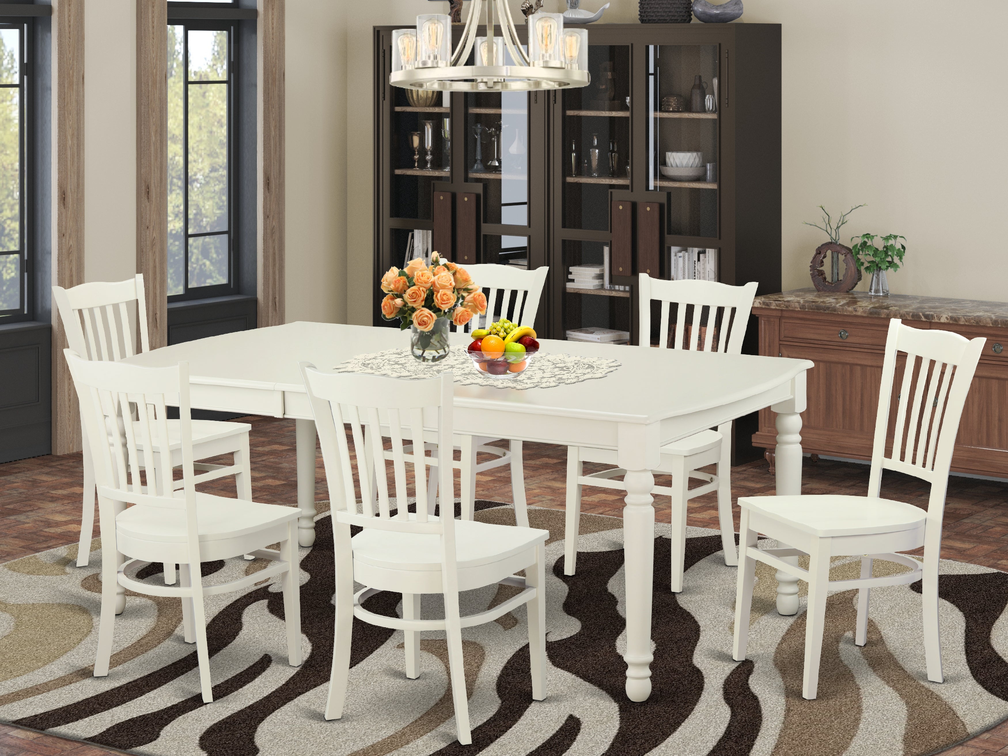 DOGR7-LWH-W 7 PcTable and Chairs set for 6-Table and 6 dinette Chairs