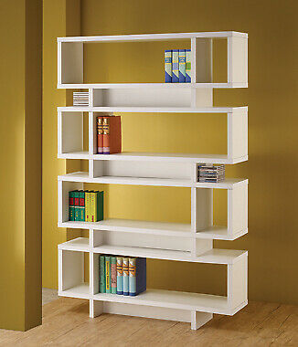 Modern 4-Tier Geometric Open Back Bookcase Home Office Shelf White