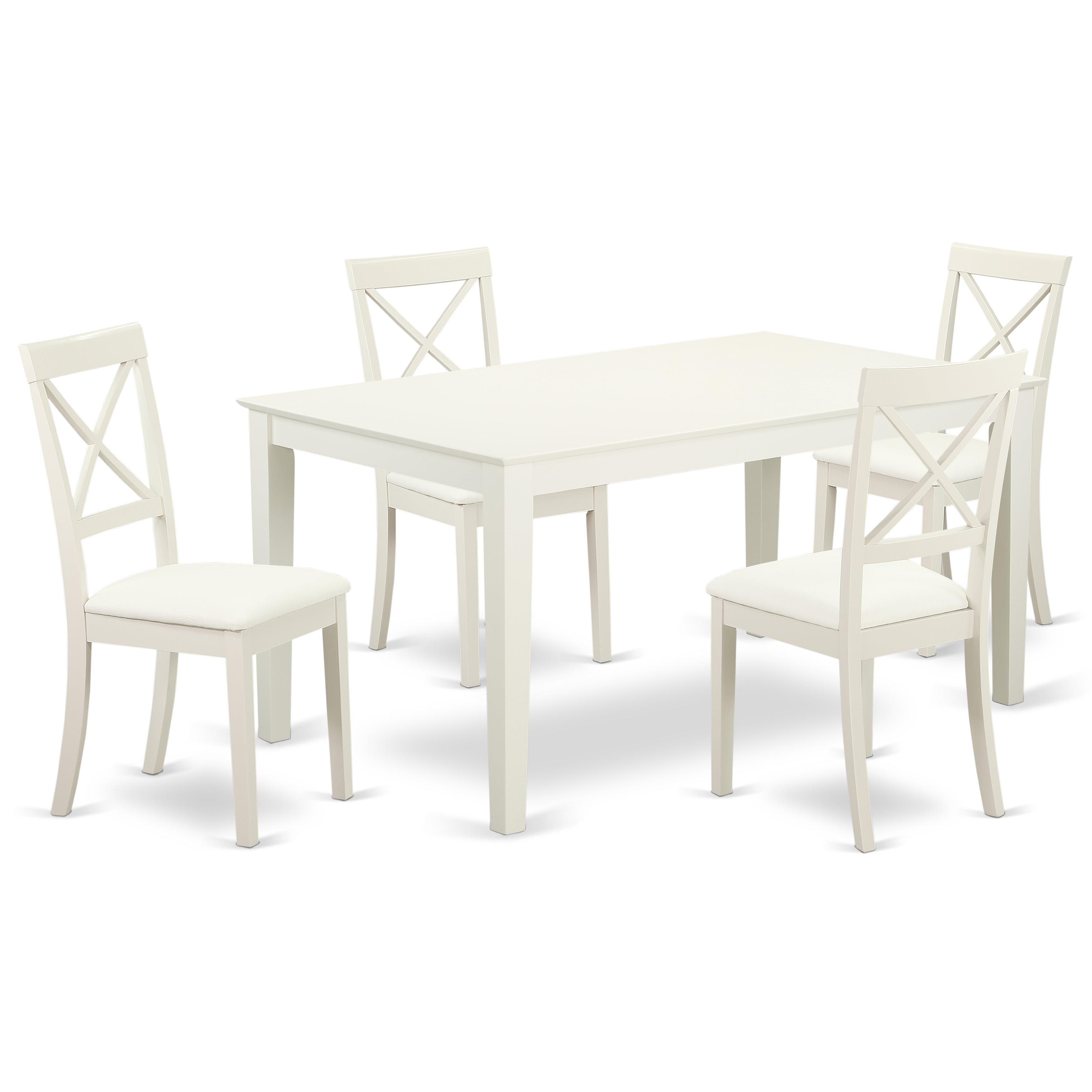 CABO5-LWH-LC 5 Piece dining room Set for 4 set-Dining table and 4 Dining Chairs in Linen White