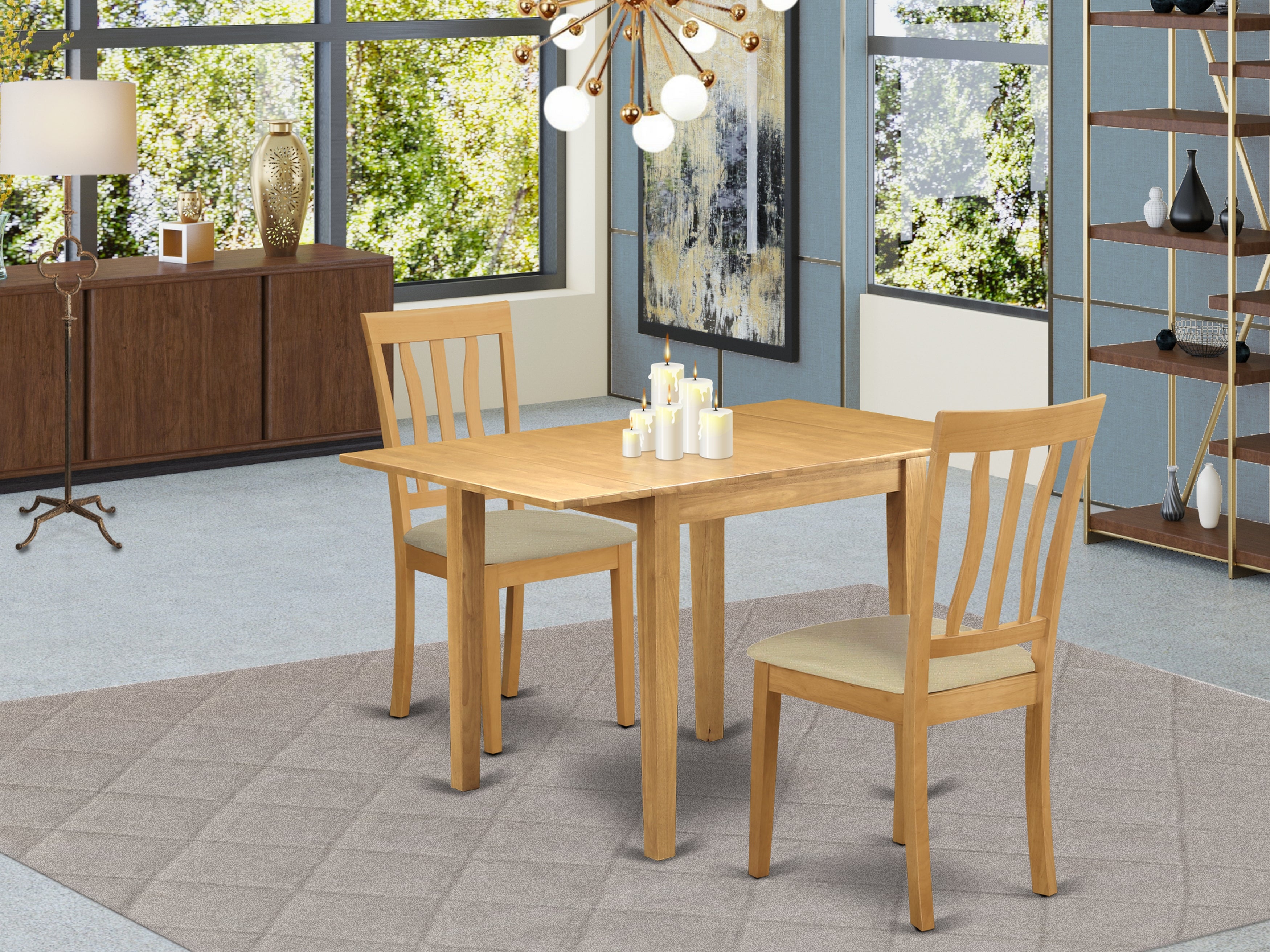 East West Furniture NDAN3-OAK-LC Kitchen Dining Table Set 3 Piece - 2 Outstanding Kitchen Chairs - an Attractive Wooden Dining Room Table - Oak Color Faux Leather - Oak Finish Wooden Frame