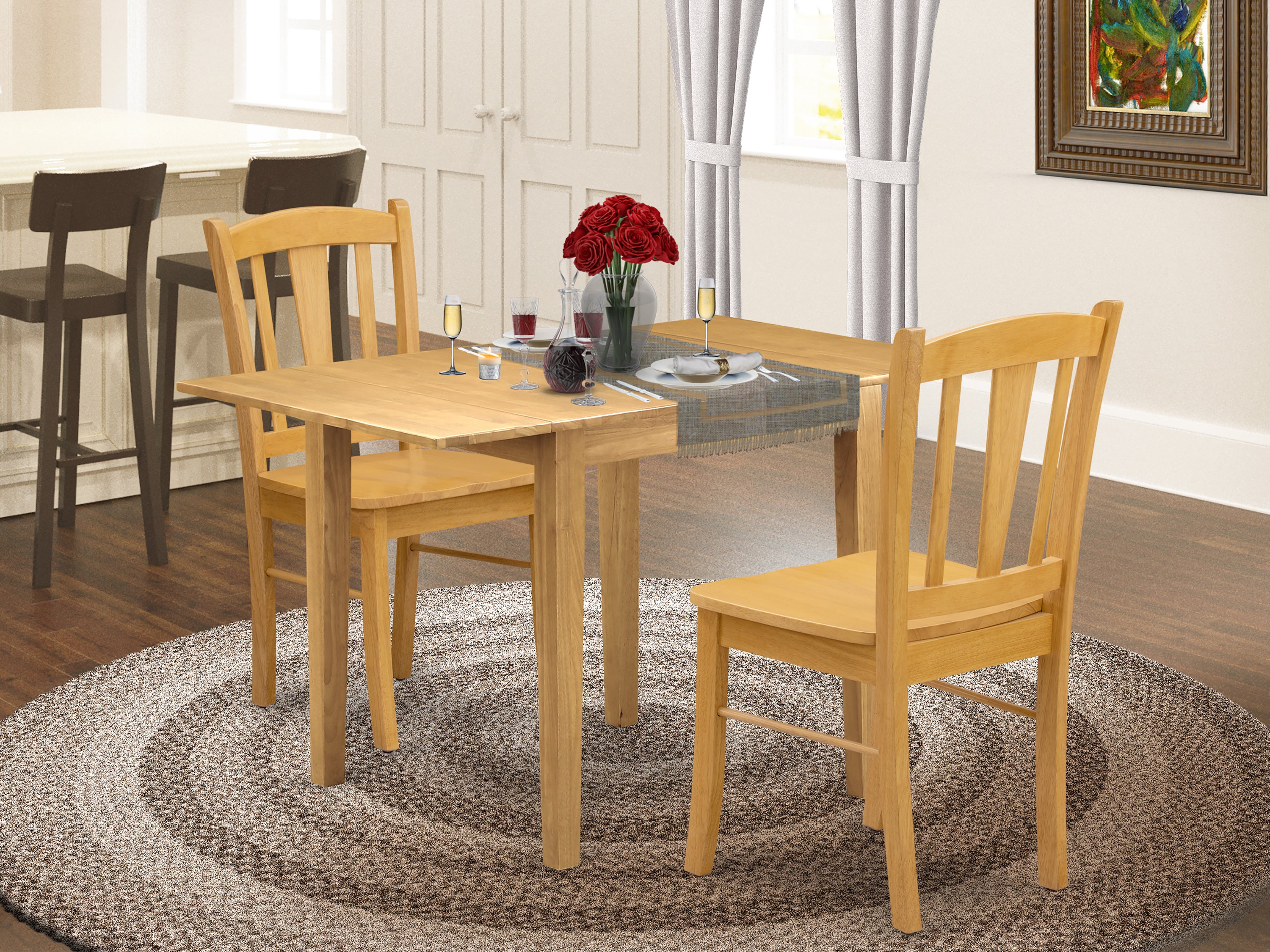 East West Furniture NDDL3-OAK-W Modern Dining Table Set 3 Pcs- 2 Excellent Dining Chairs and a Gorgeous Wooden Table - Oak Finish Wooden Chair Seat and Table Top - Oak Finish Wooden Frame.