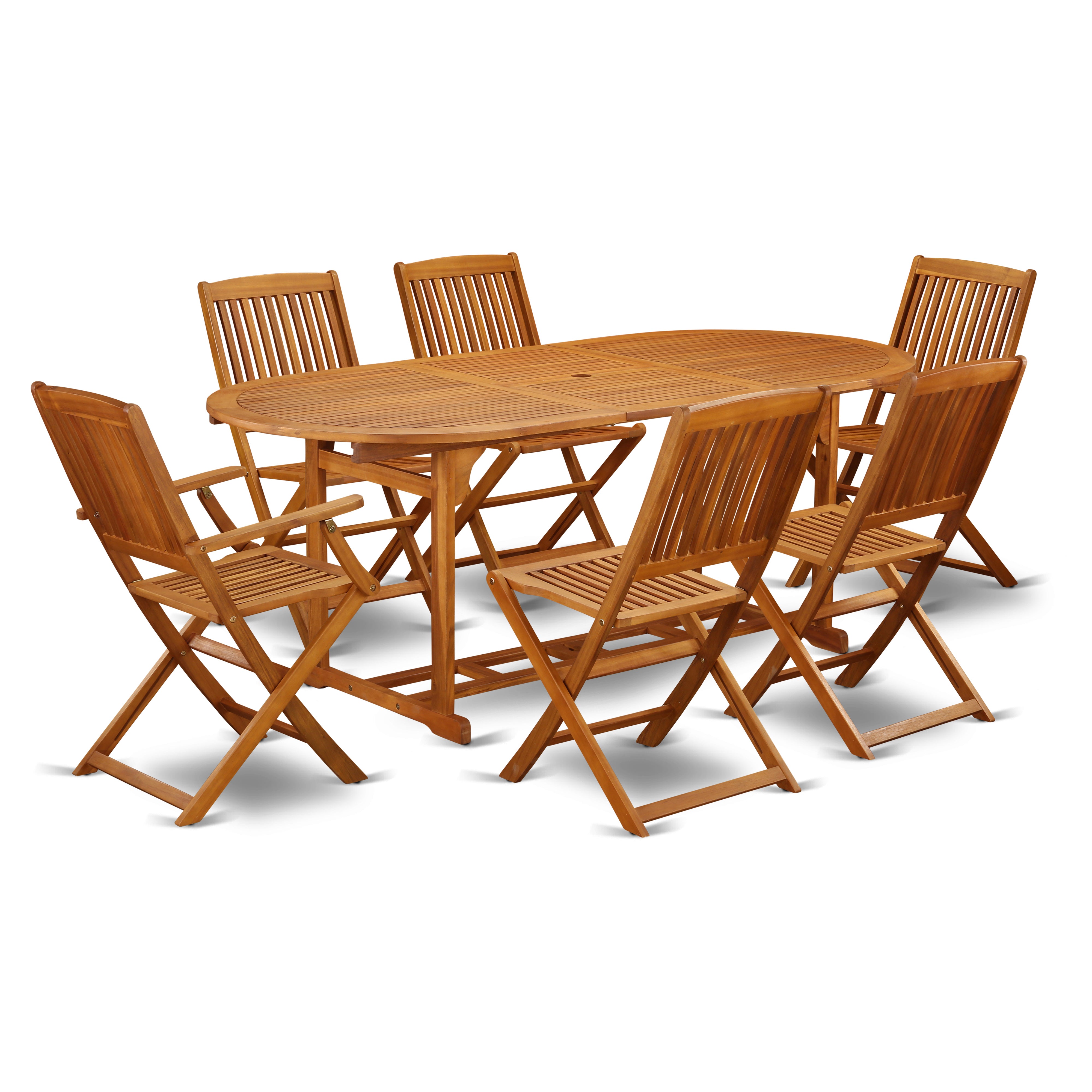 BSCM72CANA This 7 Piece Acacia Hardwood Patio area Dining Sets includes one Outdoor-Furniture table and 4 side patio dining chairs and Two arm chairs